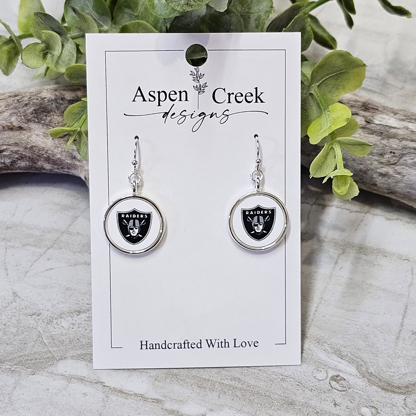 NFL Silver Bezel Sublimation Earrings-Raiders