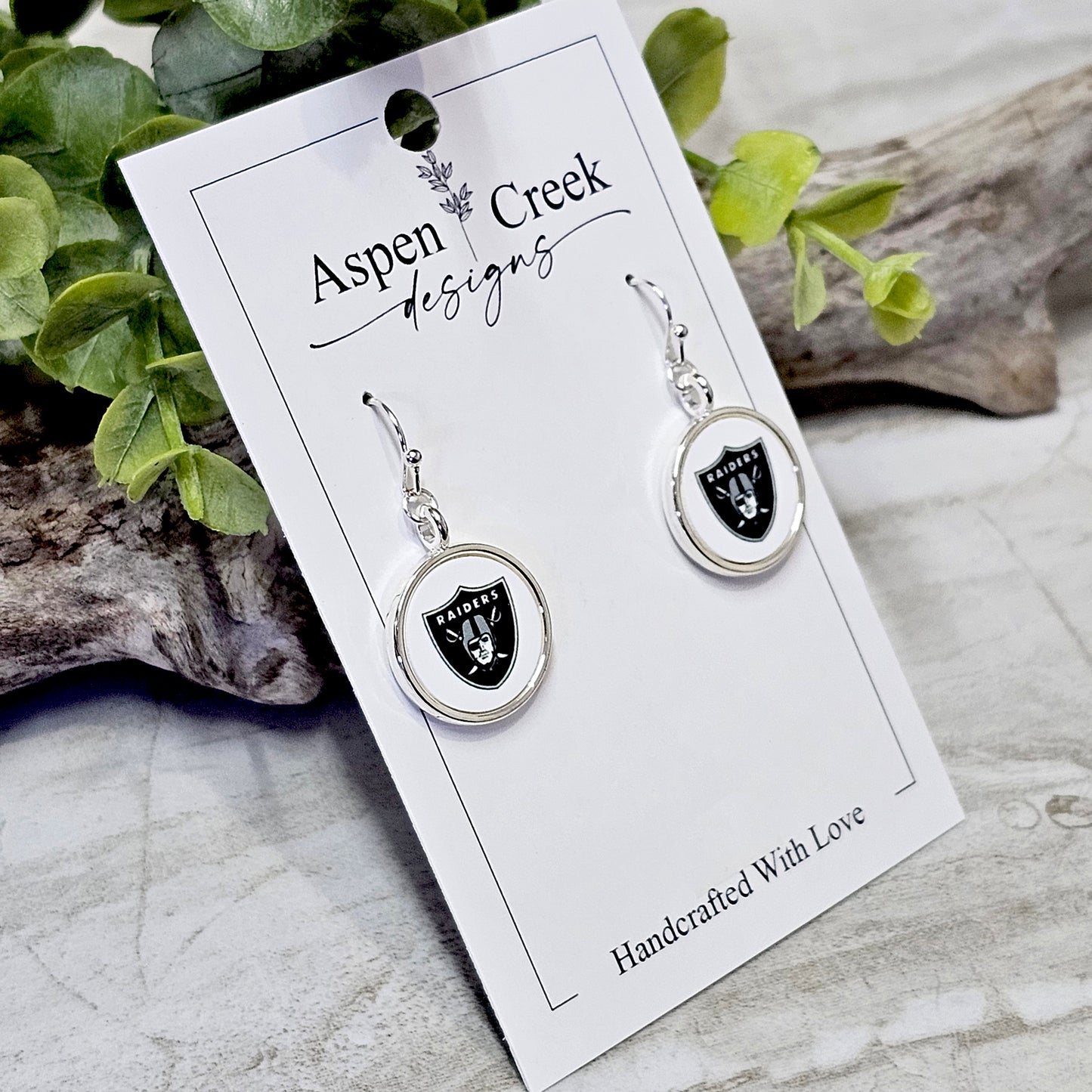 NFL Silver Bezel Sublimation Earrings-Raiders