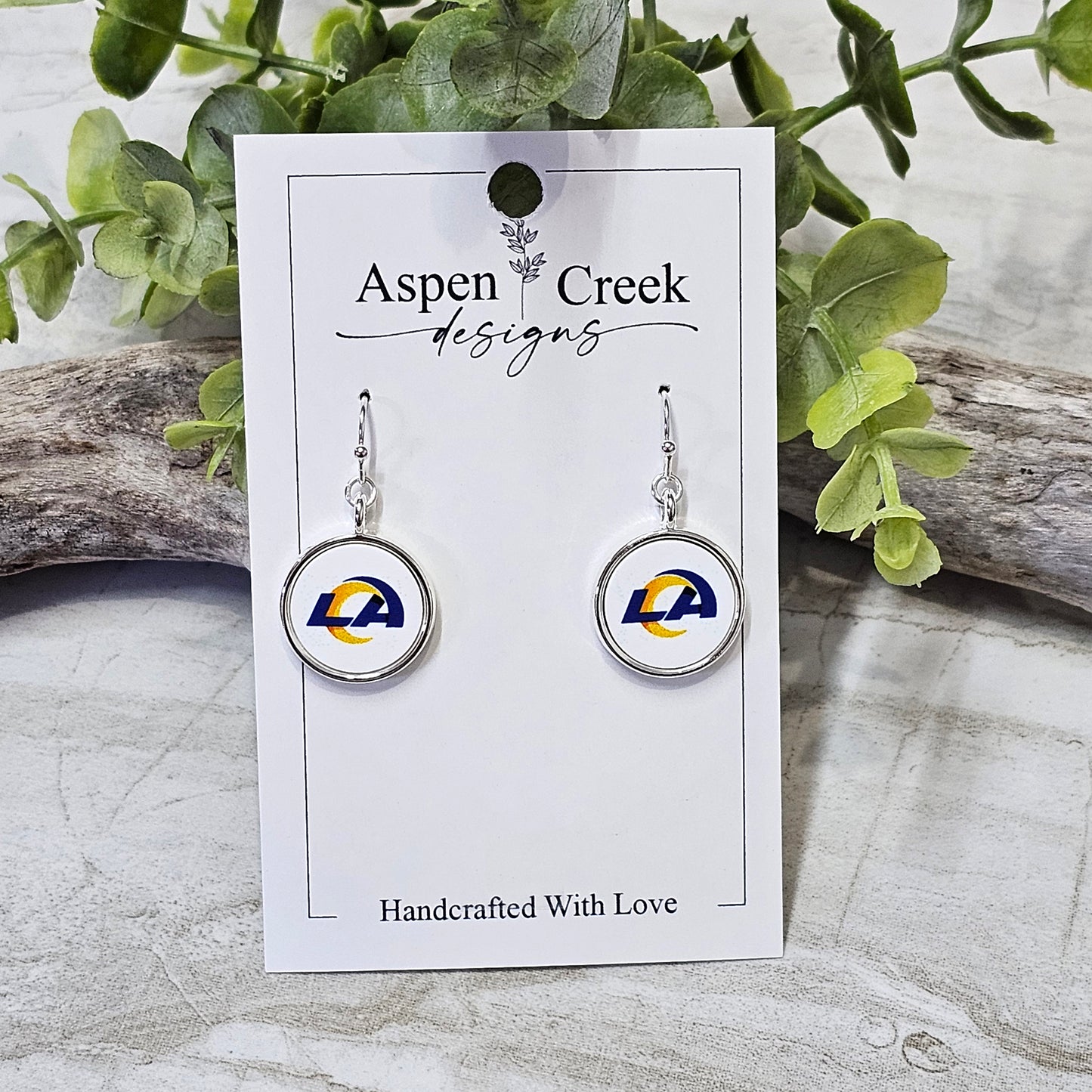 NFL Silver Bezel Sublimation Earrings-Rams