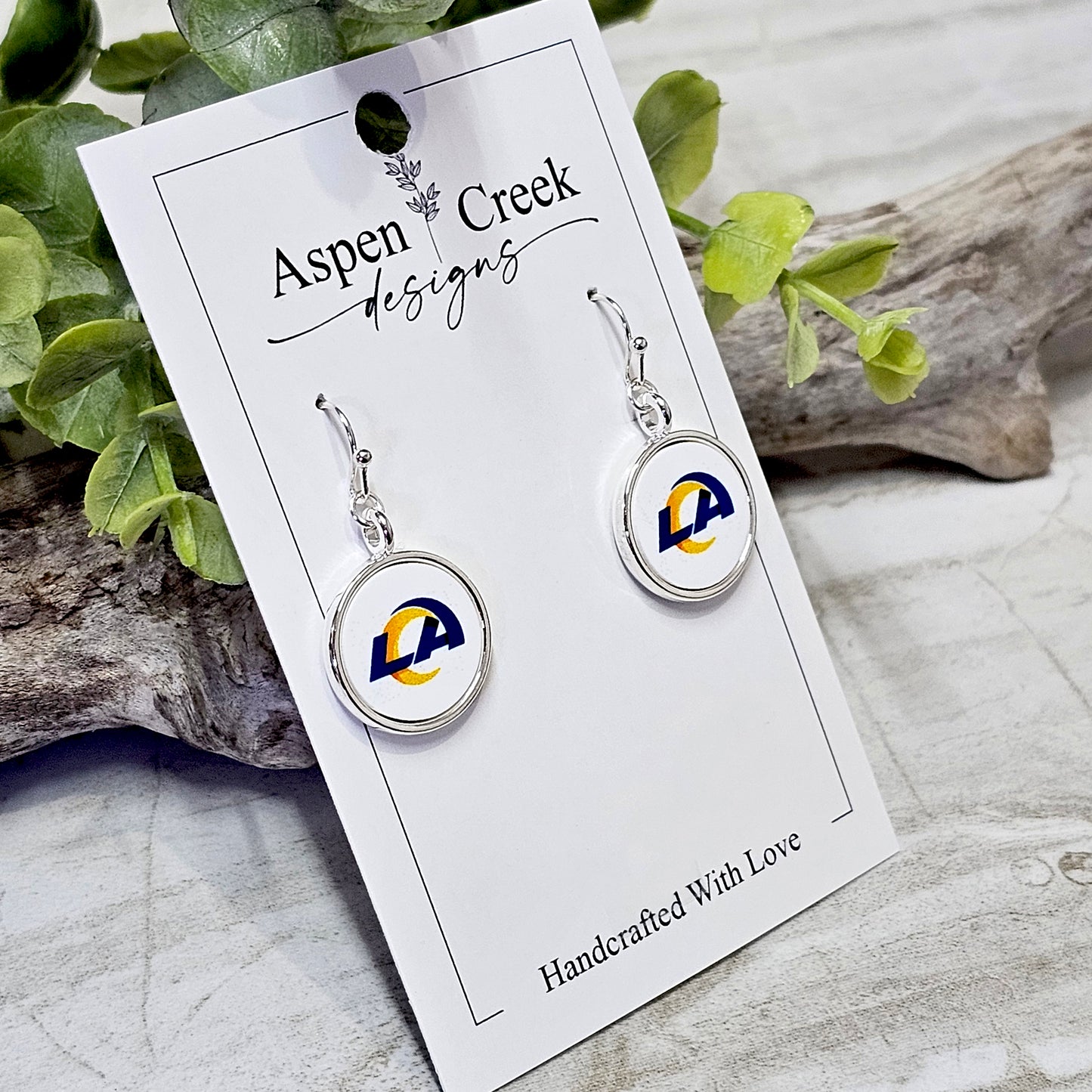 NFL Silver Bezel Sublimation Earrings-Rams