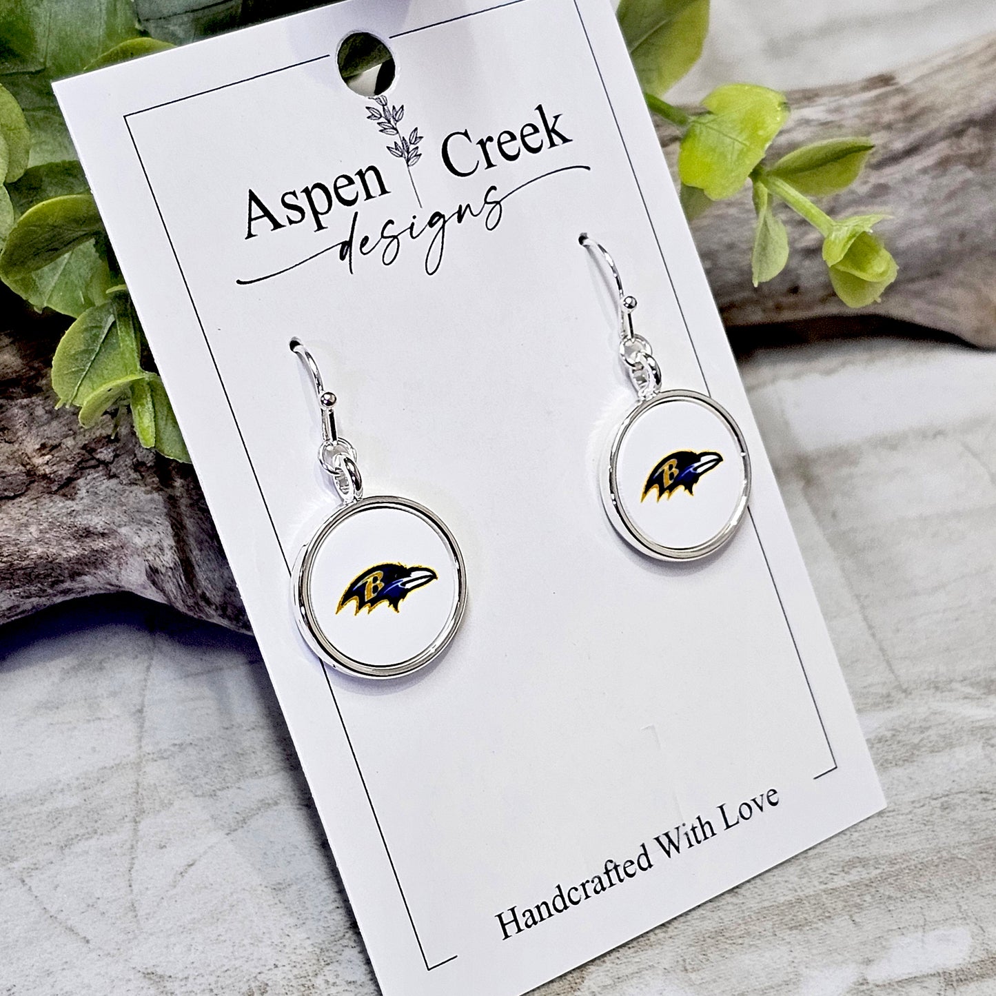 NFL Silver Bezel Sublimation Earrings-Ravens