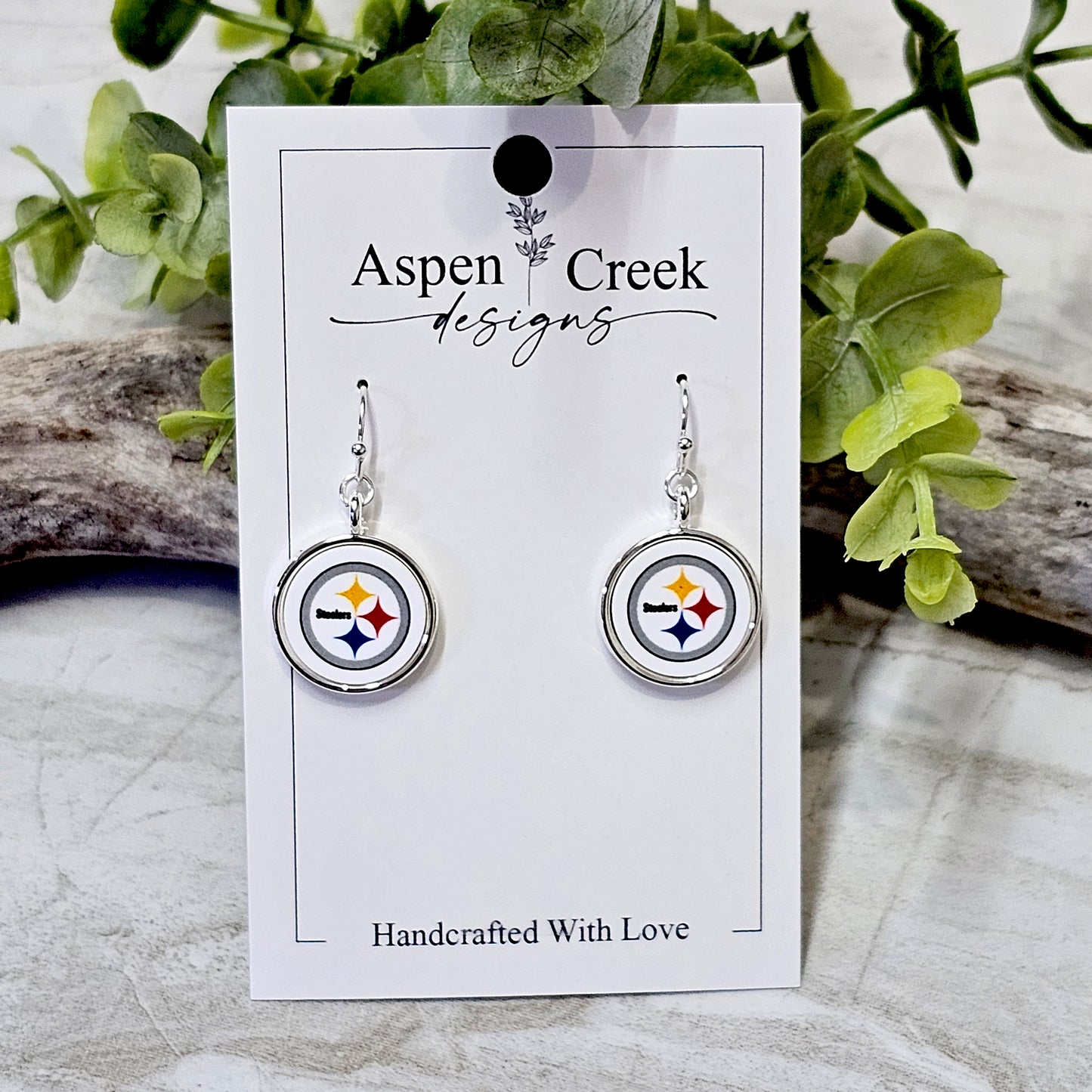 NFL Silver Bezel Sublimation Earrings-Steelers