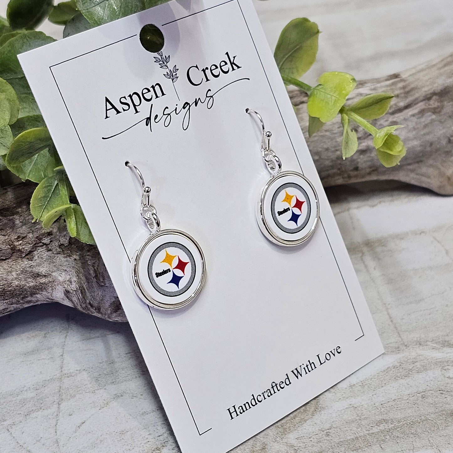 NFL Silver Bezel Sublimation Earrings-Steelers