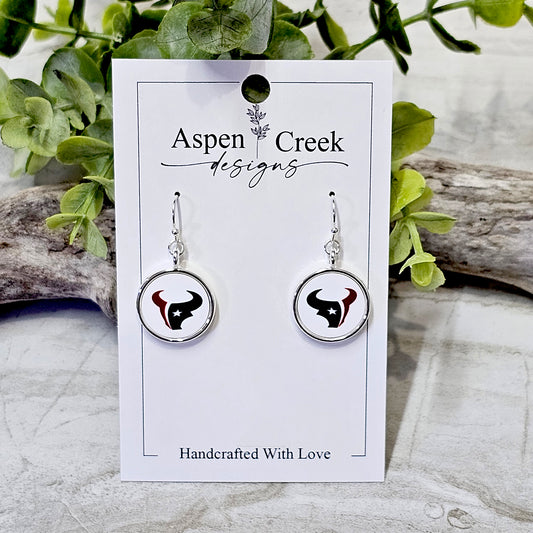 NFL Silver Bezel Sublimation Earrings-Texans