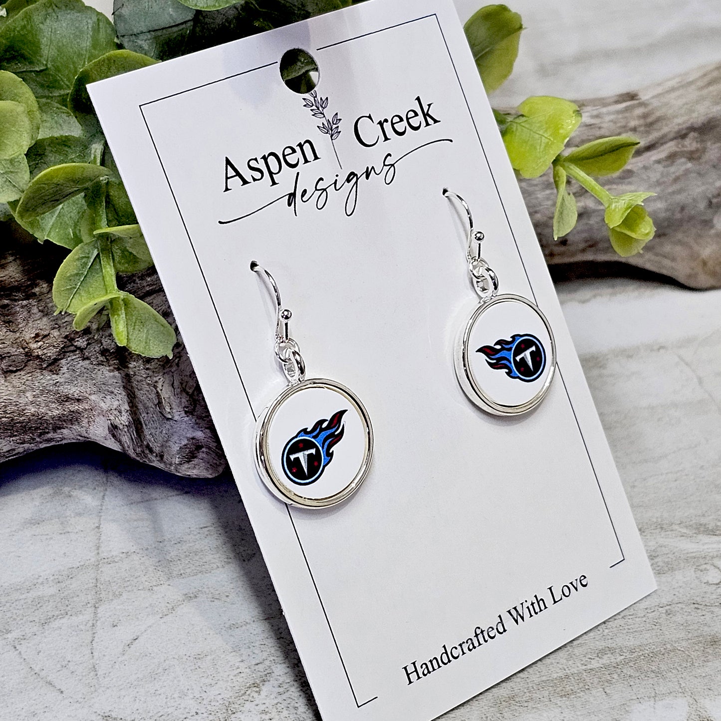 NFL Silver Bezel Sublimation Earrings-Titans