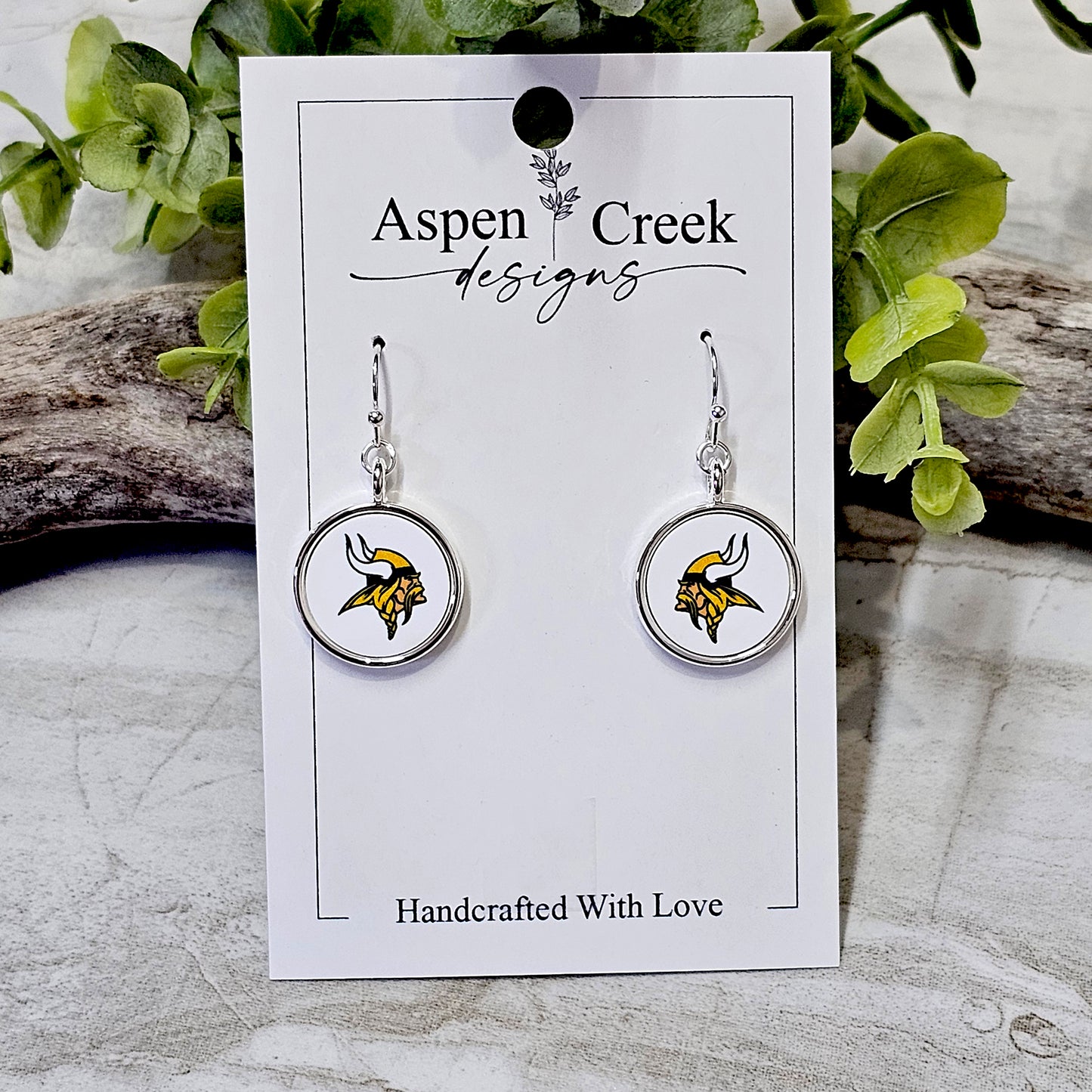 NFL Silver Bezel Sublimation Earrings-Vikings