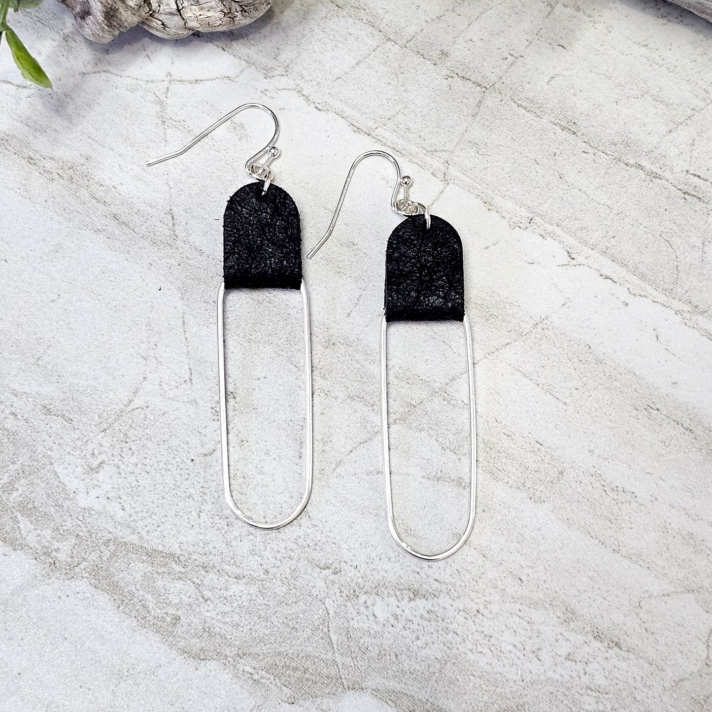 Leather/Wood/Metal Handcrafted Earrings-LWM-12