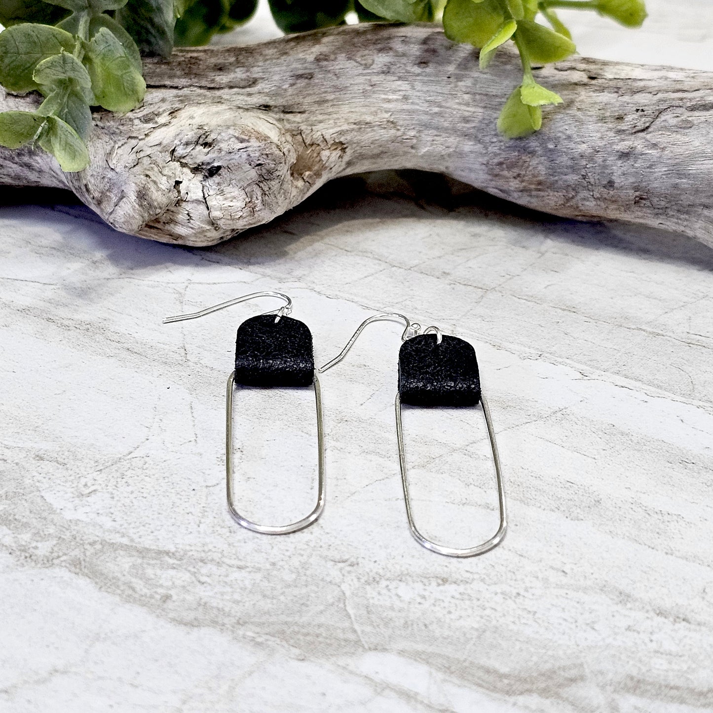 Leather/Wood/Metal Handcrafted Earrings-LWM-12