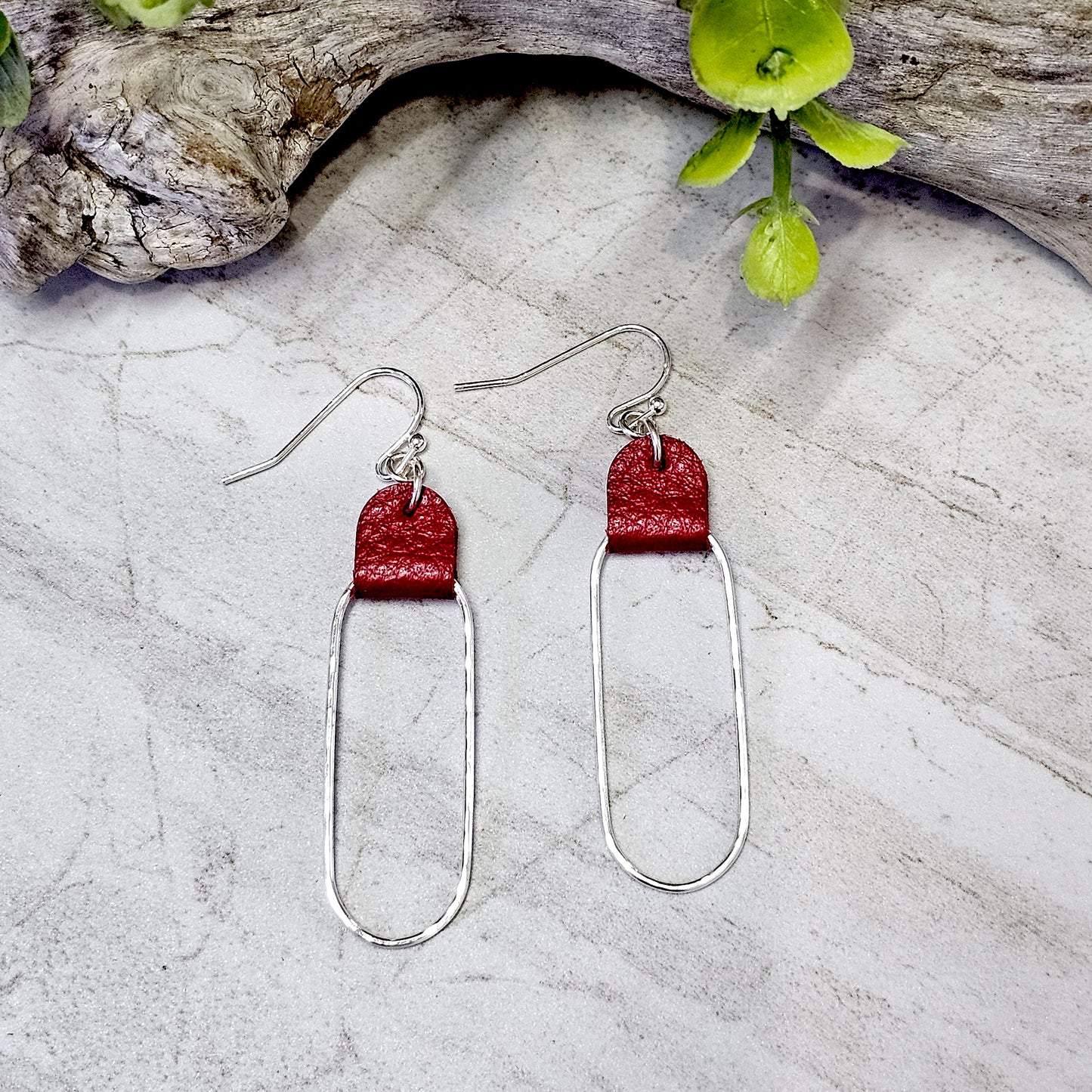 Leather/Wood/Metal Handcrafted Earrings-LWM-15