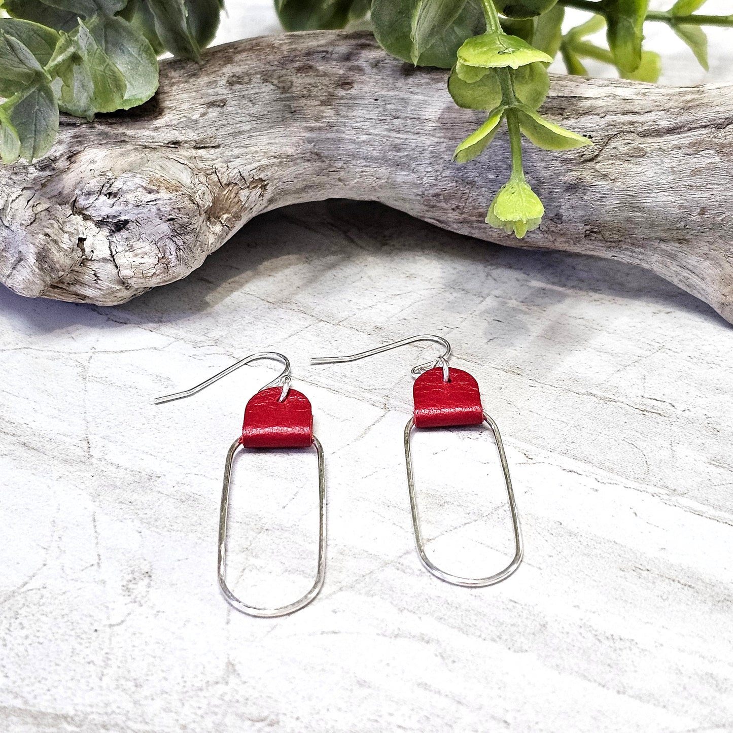 Leather/Wood/Metal Handcrafted Earrings-LWM-15