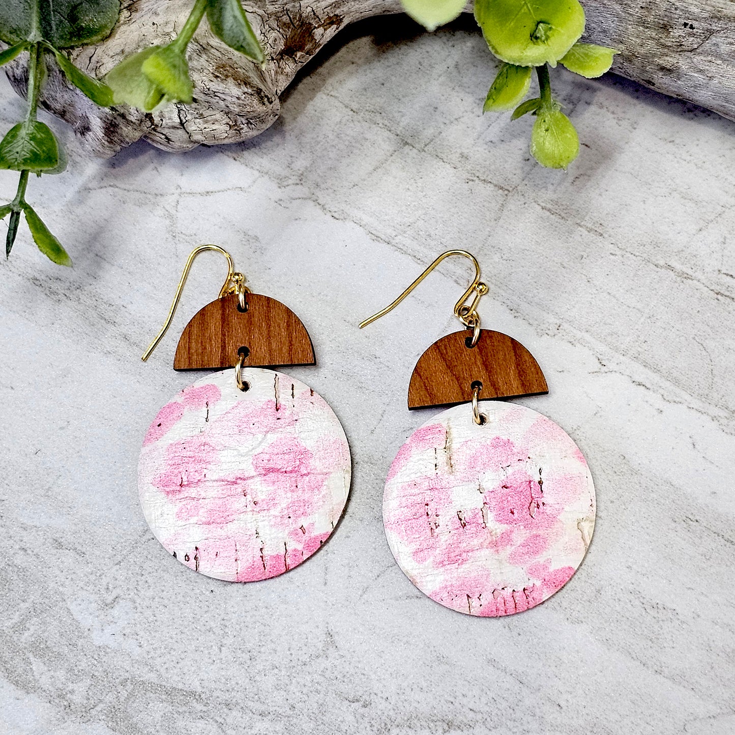 Leather/Wood/Metal Handcrafted Earrings-LWM-17