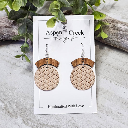 Leather/Wood/Metal Handcrafted Earrings-LWM-2