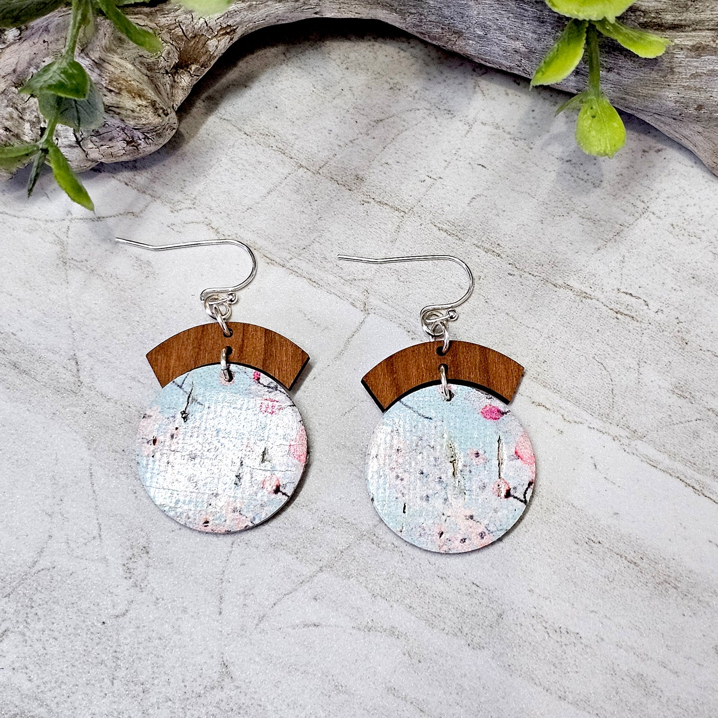 Leather/Wood/Metal Handcrafted Earrings-LWM-25