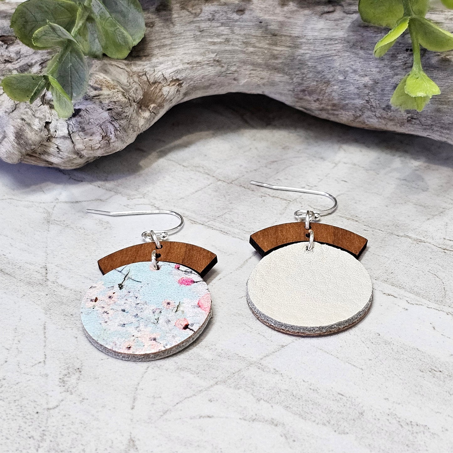 Leather/Wood/Metal Handcrafted Earrings-LWM-25