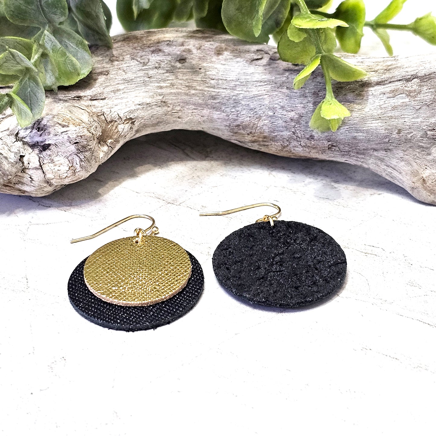 Leather/Wood/Metal Handcrafted Earrings-LWM-27