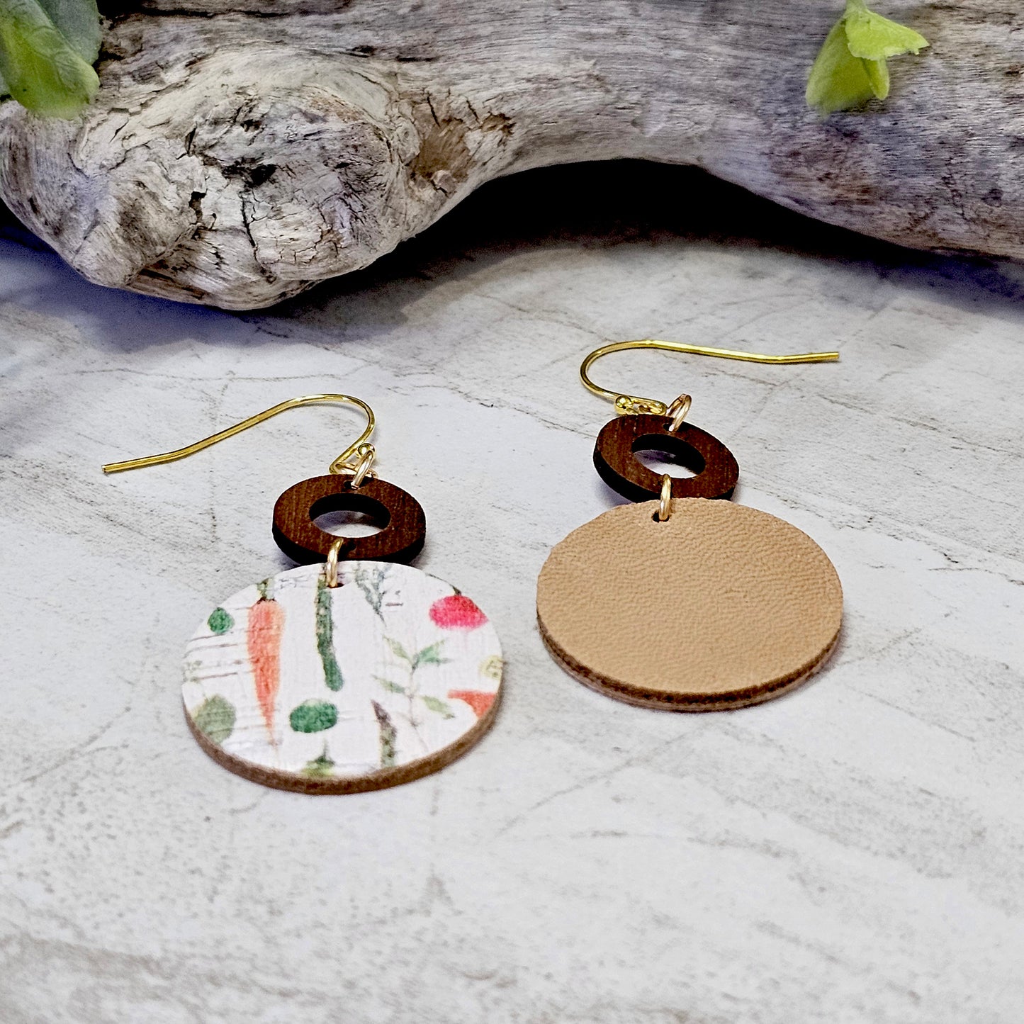 Leather/Wood/Metal Handcrafted Earrings-LWM-34