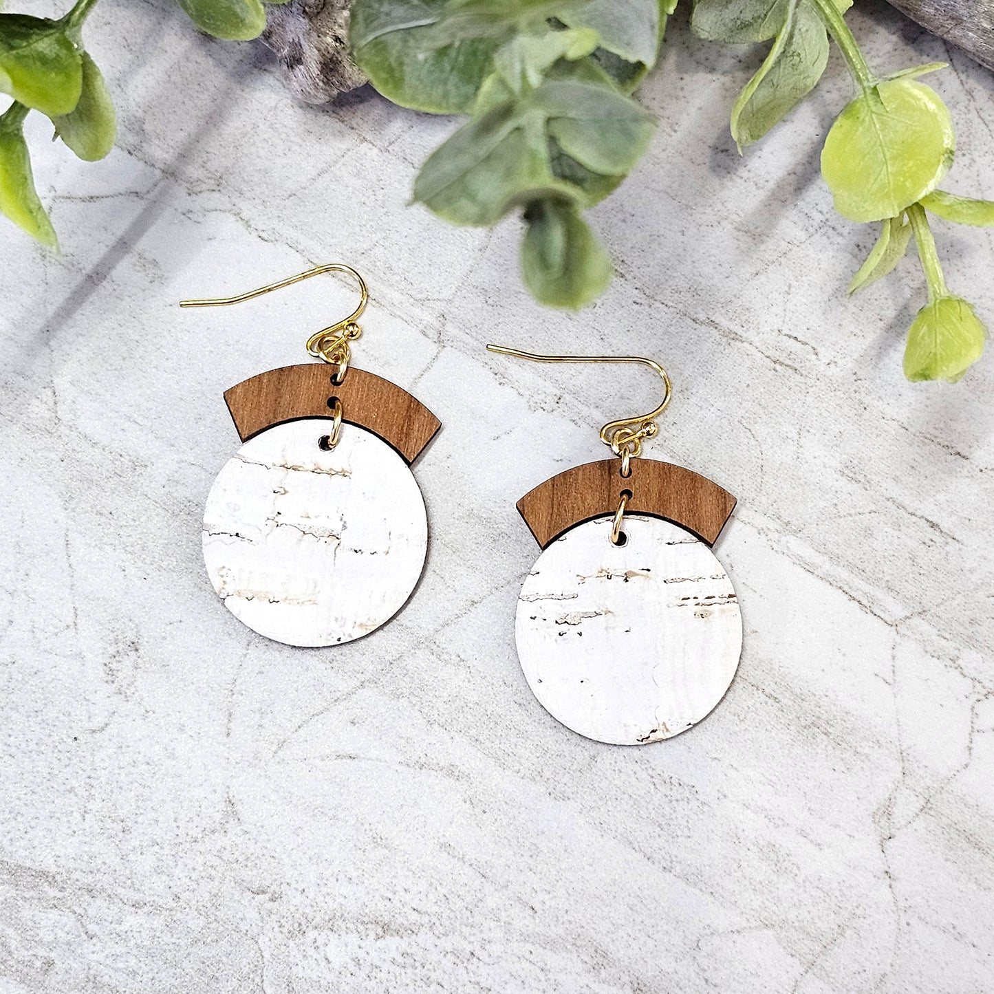 Leather/Wood/Metal Handcrafted Earrings-LWM-36