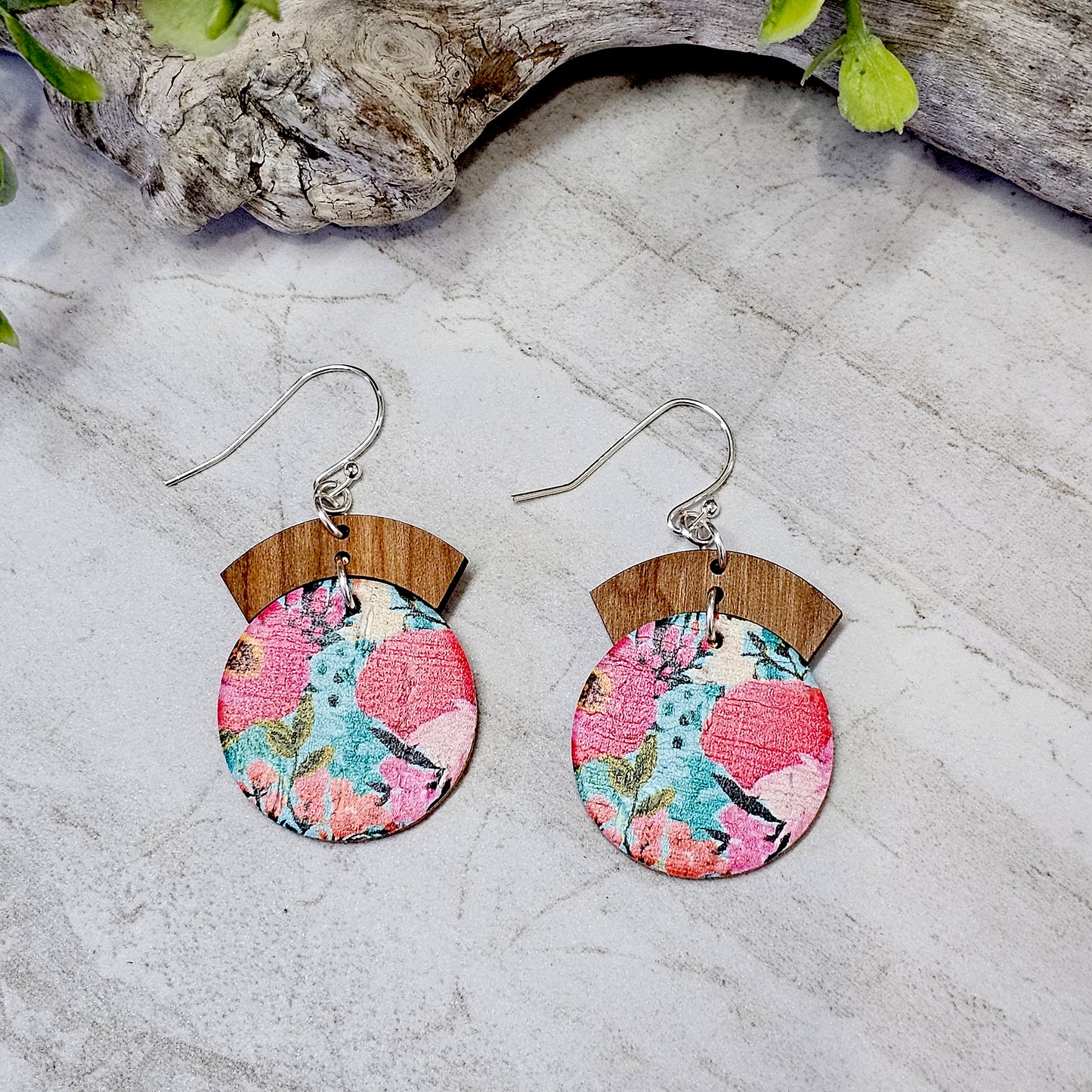 Leather/Wood/Metal Handcrafted Earrings-LWM-4