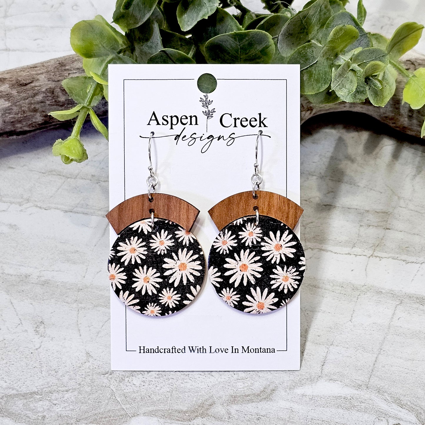 Leather/Wood/Metal Handcrafted Earrings-LWM-44