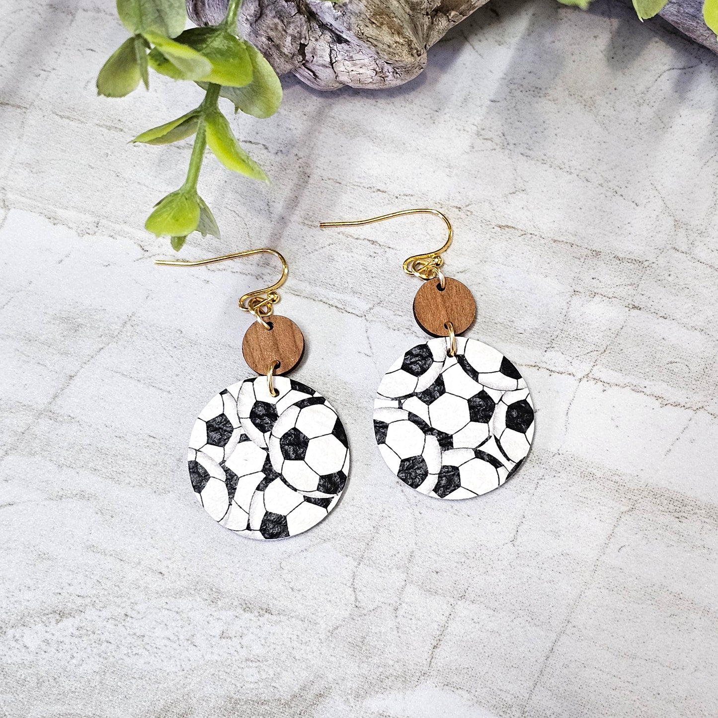 Leather/Wood/Metal Handcrafted Earrings-LWM-53