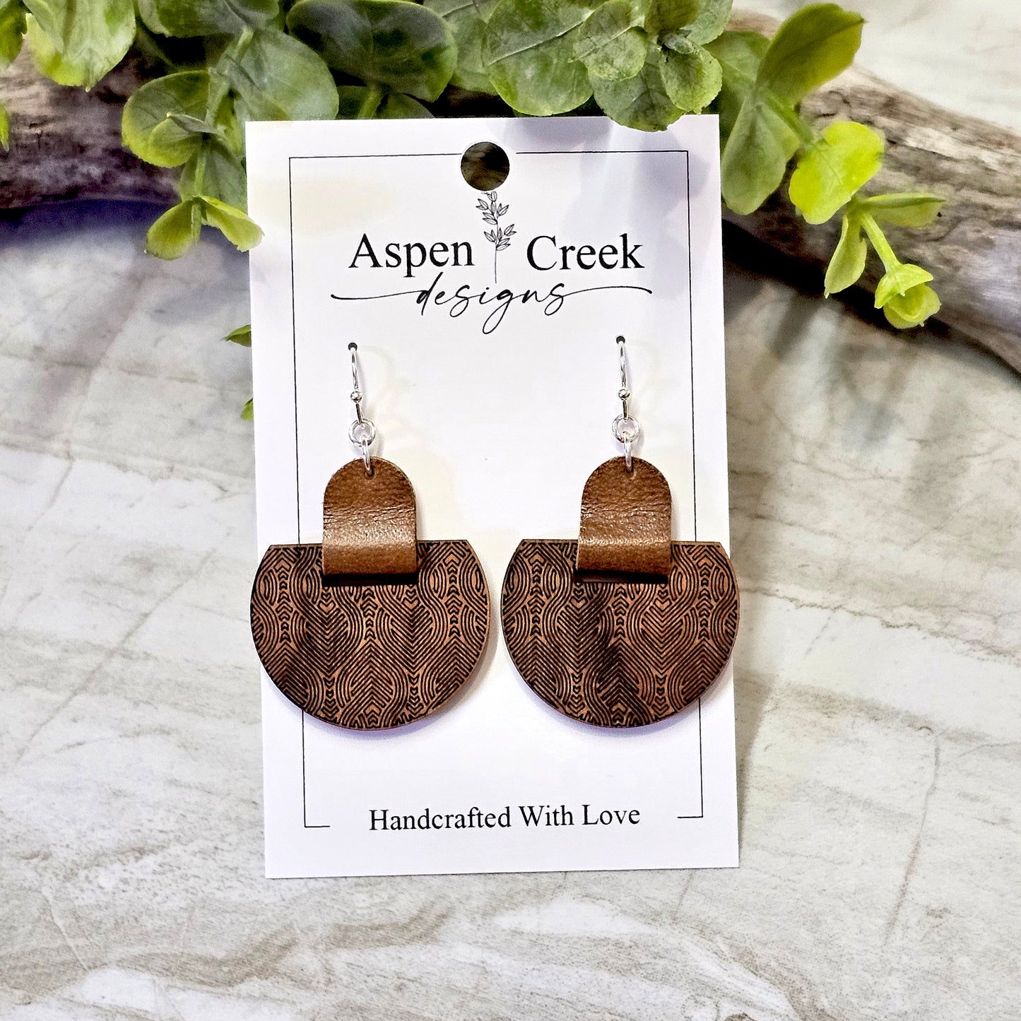 Leather/Wood/Metal Handcrafted Earrings-LWM-54