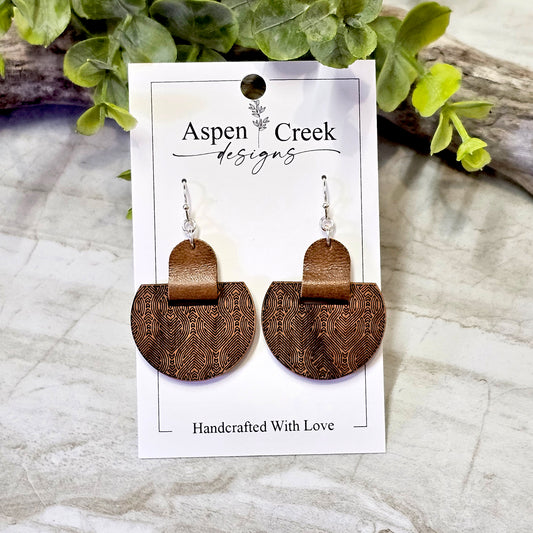 Leather/Wood/Metal Handcrafted Earrings-LWM-54