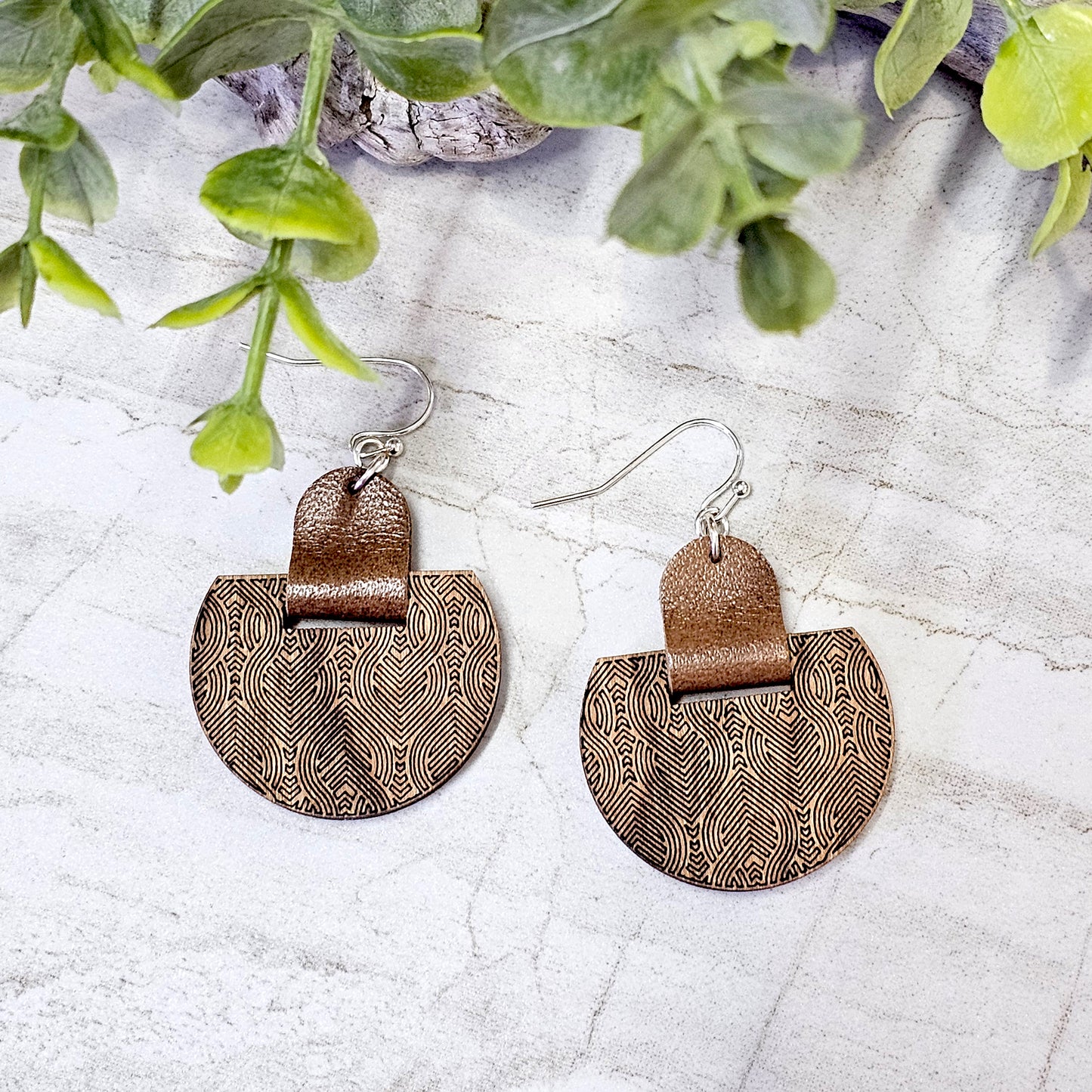 Leather/Wood/Metal Handcrafted Earrings-LWM-54