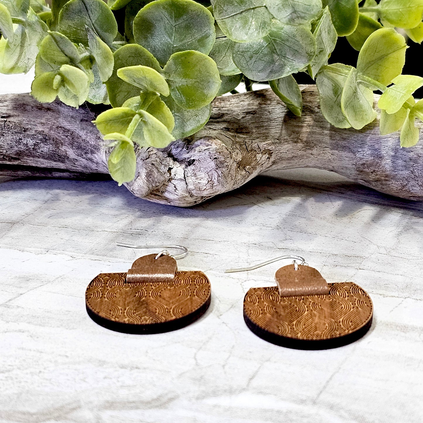 Leather/Wood/Metal Handcrafted Earrings-LWM-54