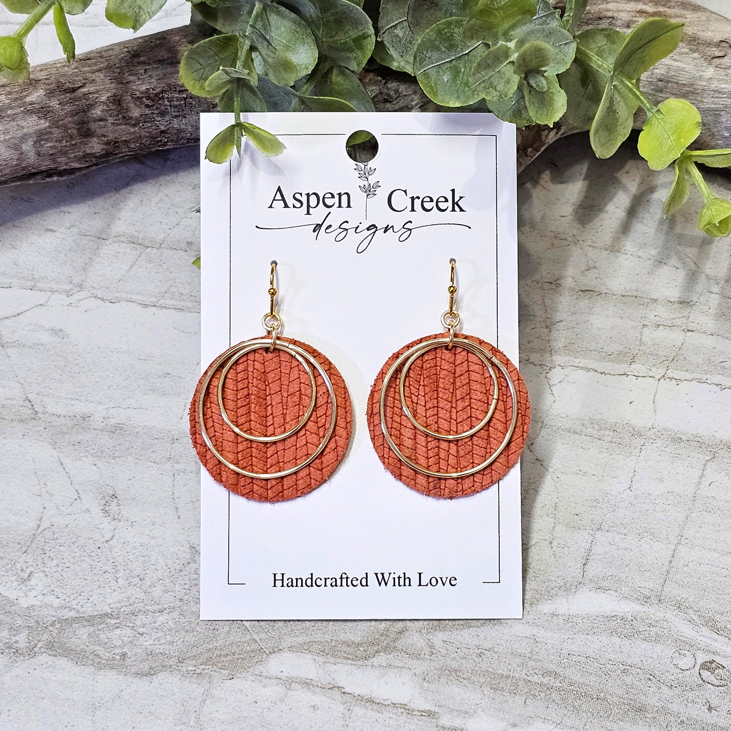 Leather/Wood/Metal Handcrafted Earrings-LWM-55