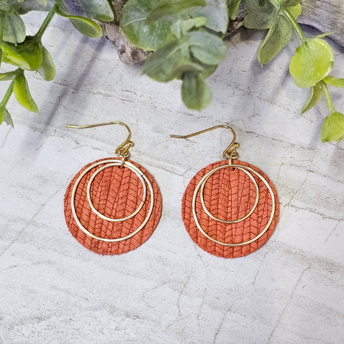 Leather/Wood/Metal Handcrafted Earrings-LWM-55