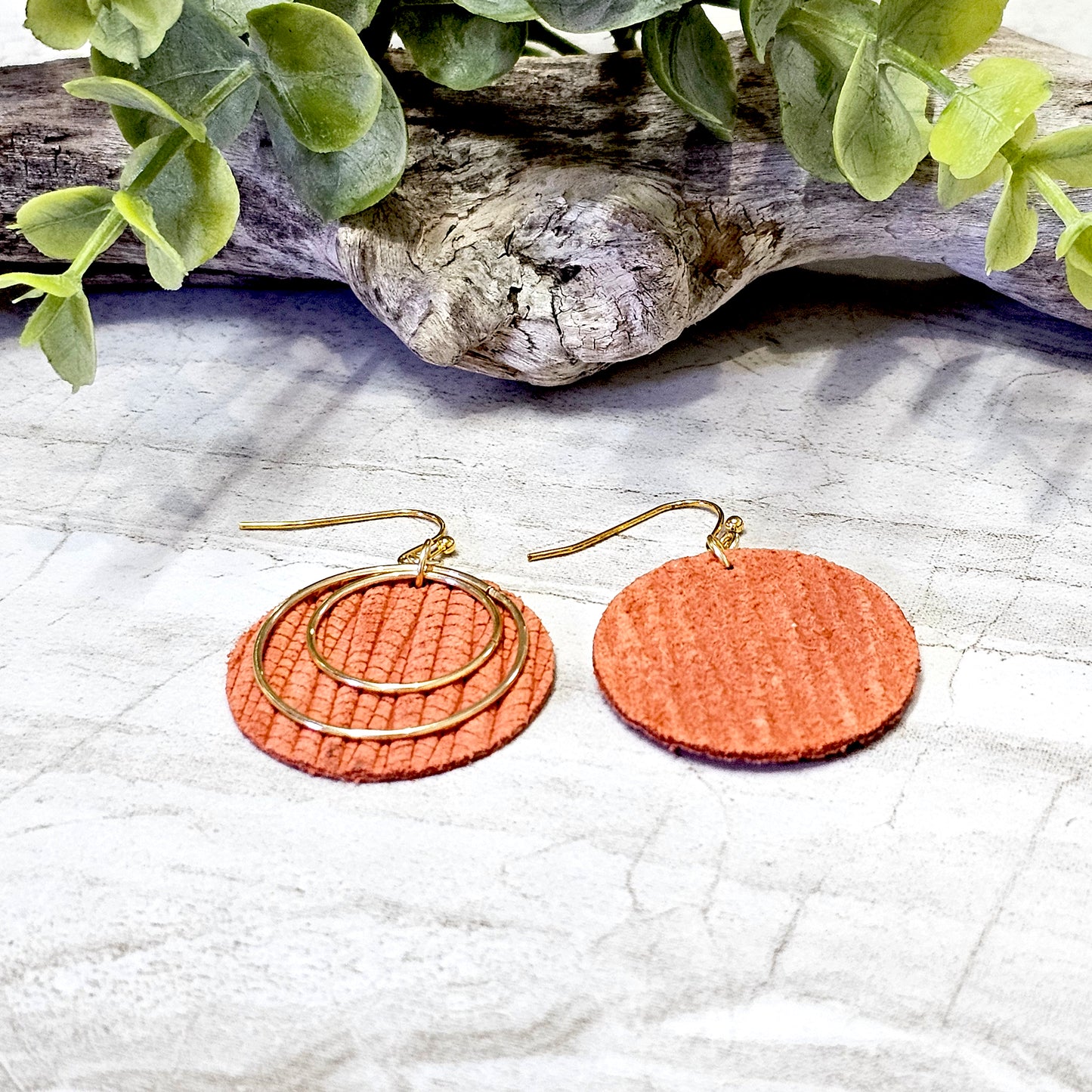 Leather/Wood/Metal Handcrafted Earrings-LWM-55