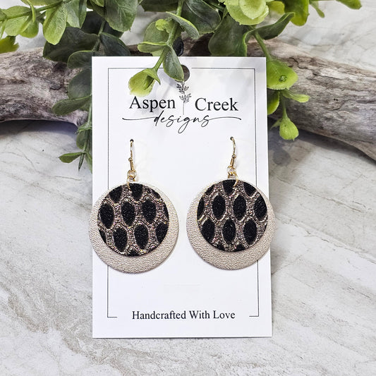 Leather/Wood/Metal Handcrafted Earrings-LWM-6