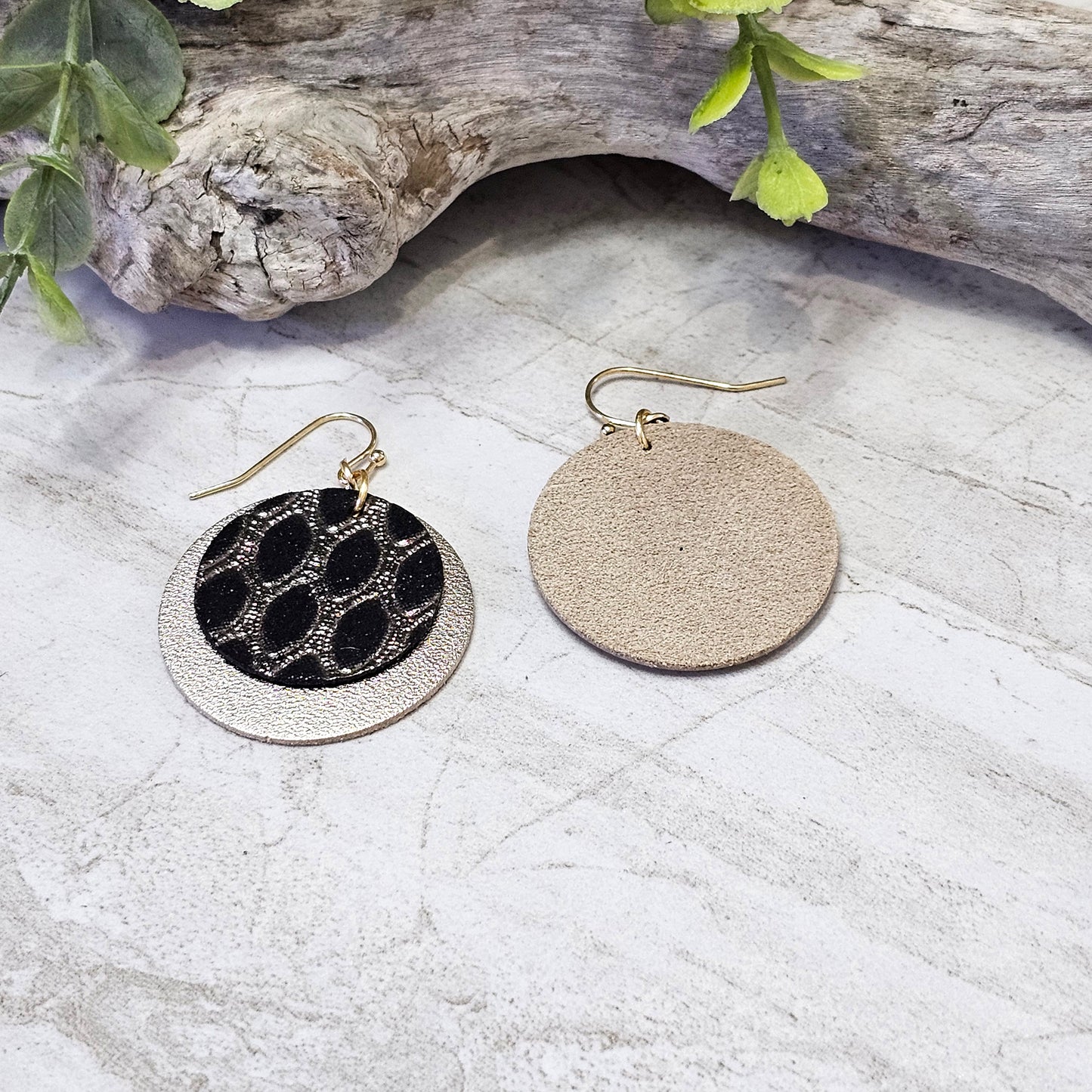 Leather/Wood/Metal Handcrafted Earrings-LWM-6