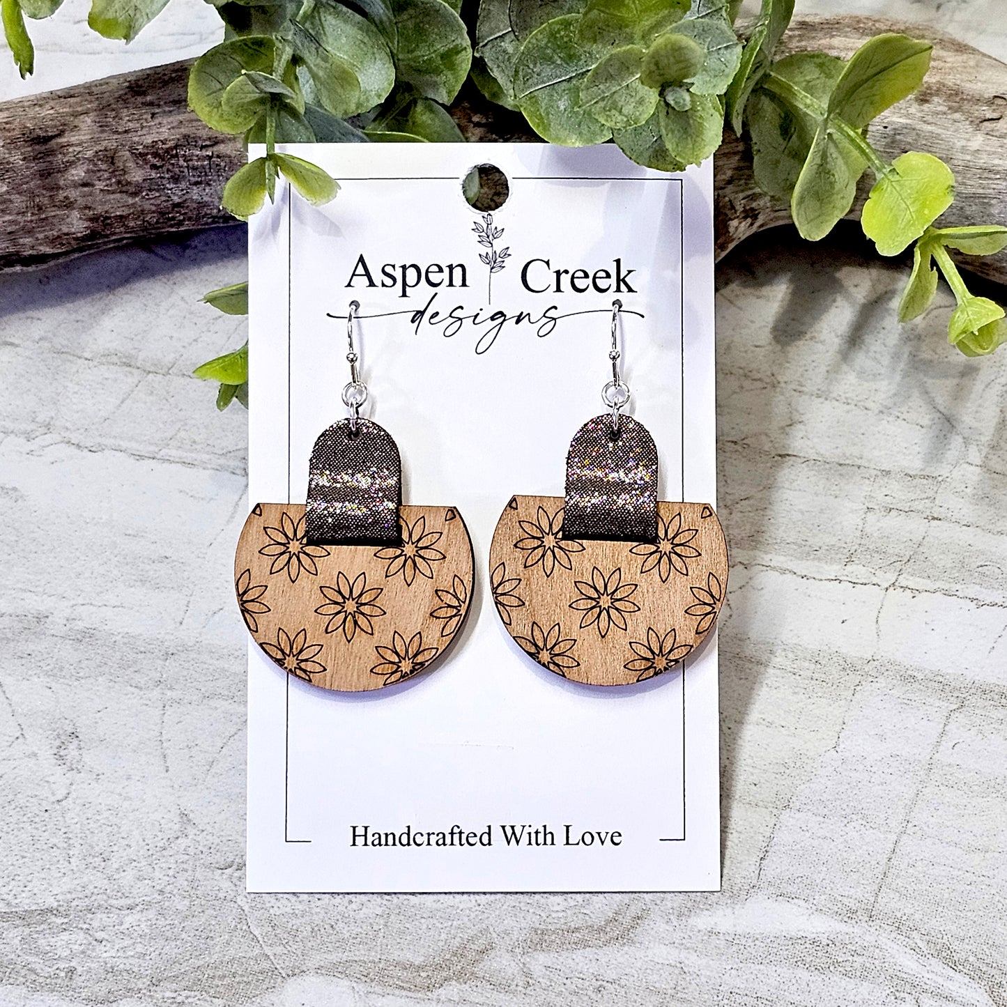 Leather/Wood/Metal Handcrafted Earrings-LWM-66