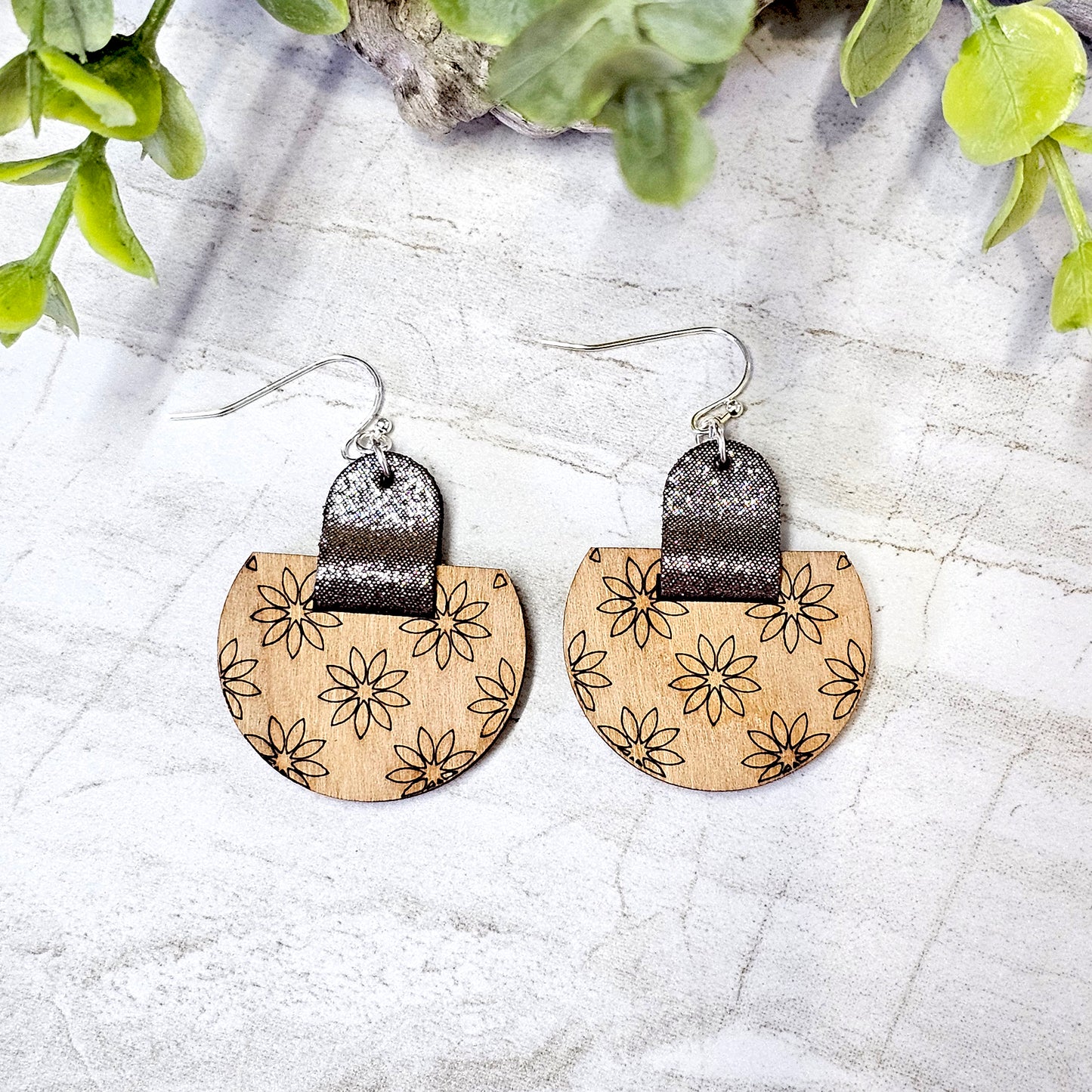 Leather/Wood/Metal Handcrafted Earrings-LWM-66