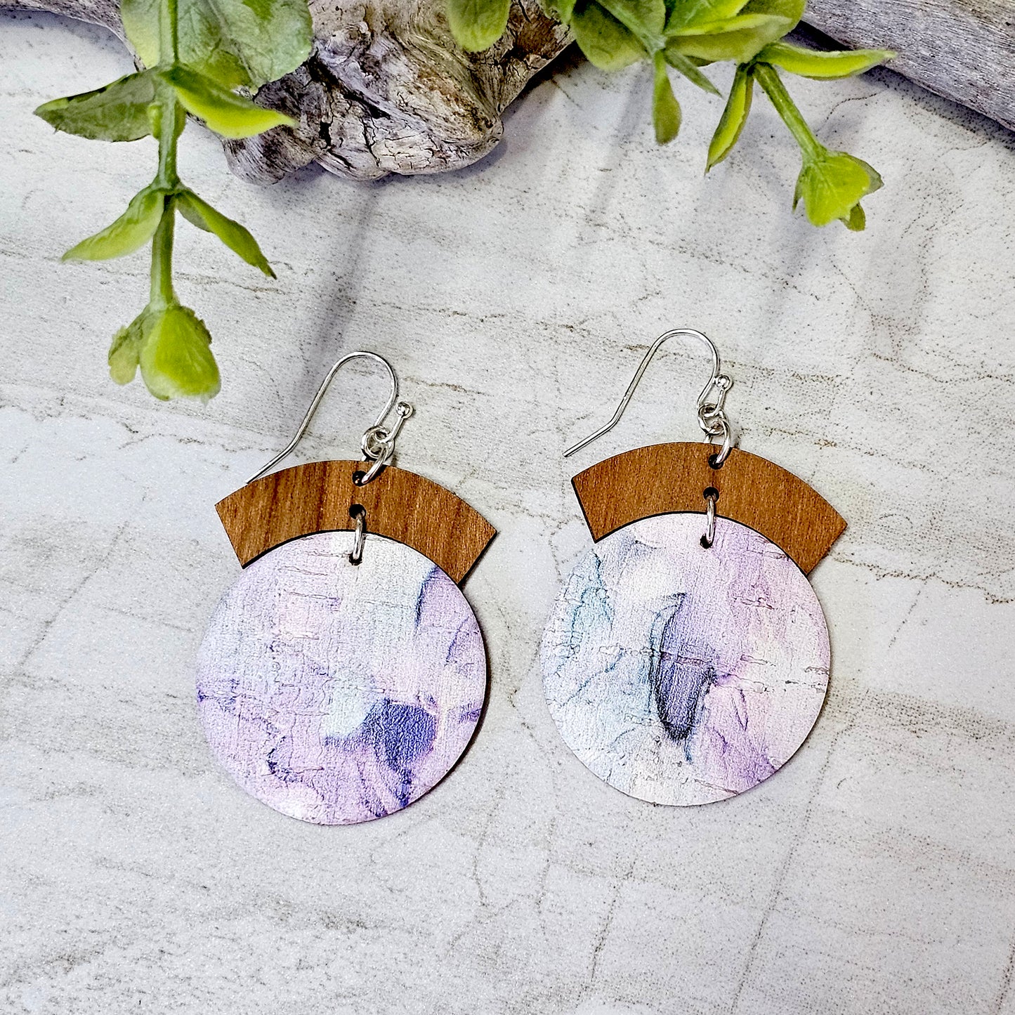 Leather/Wood/Metal Handcrafted Earrings-LWM-70