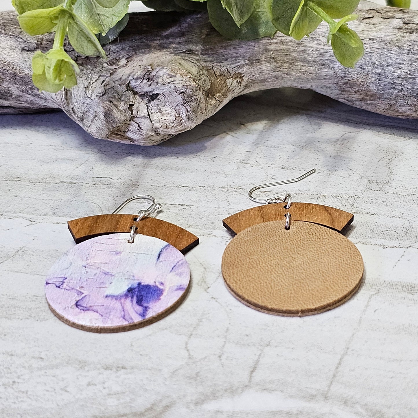 Leather/Wood/Metal Handcrafted Earrings-LWM-70