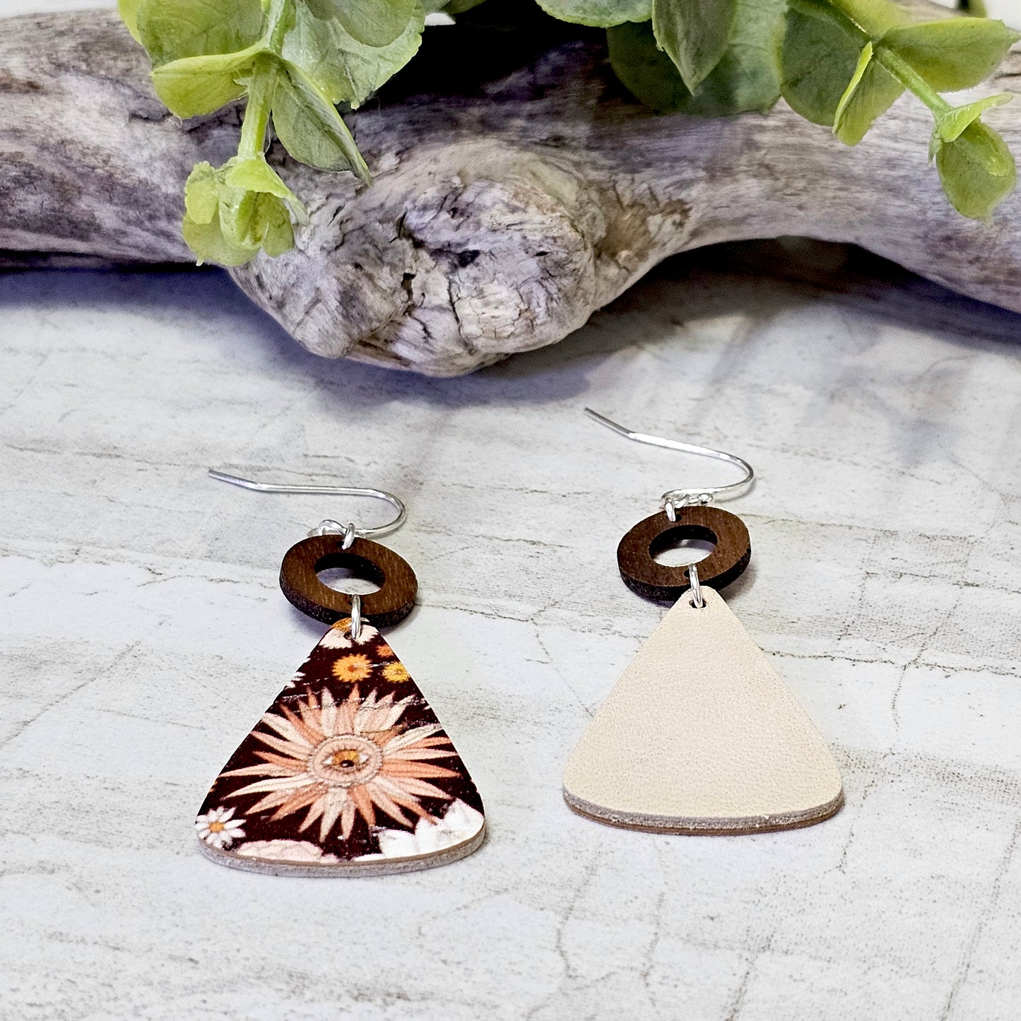 Leather/Wood/Metal Handcrafted Earrings-LWM-71