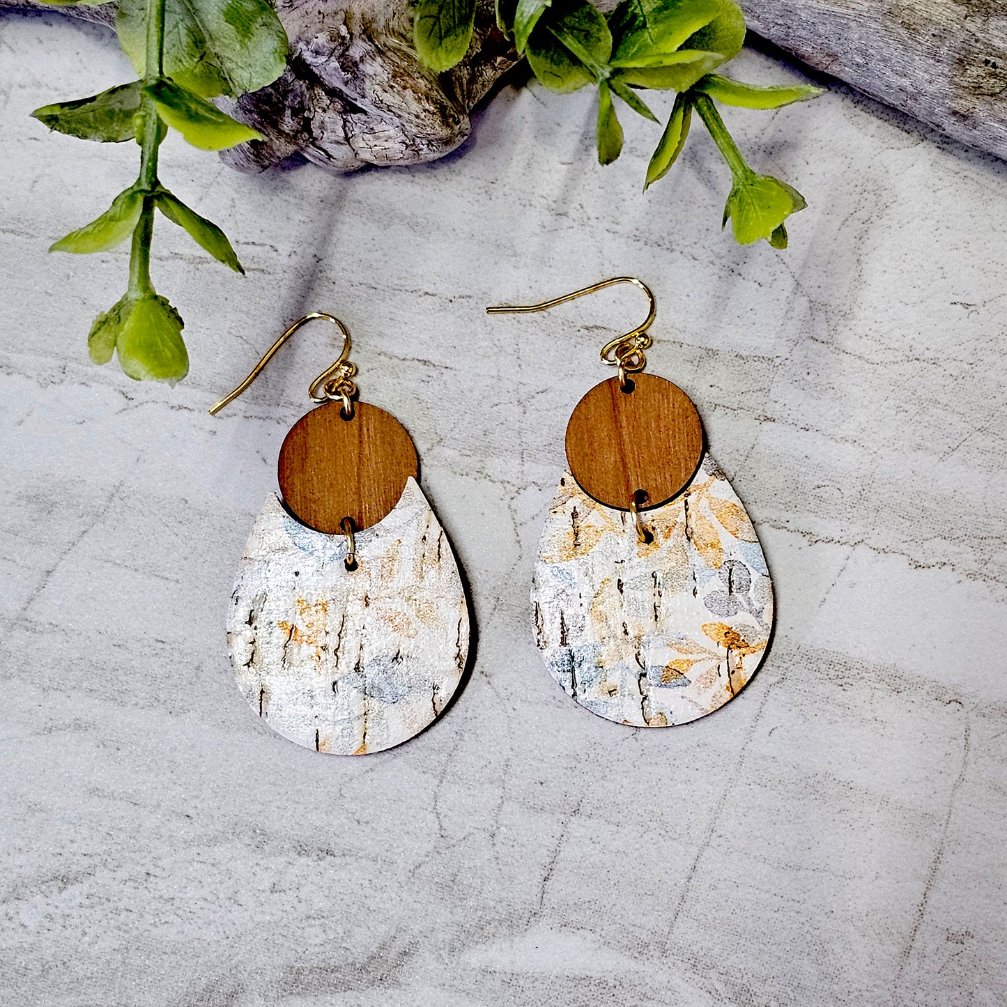 Leather/Wood/Metal Handcrafted Earrings-LWM-73