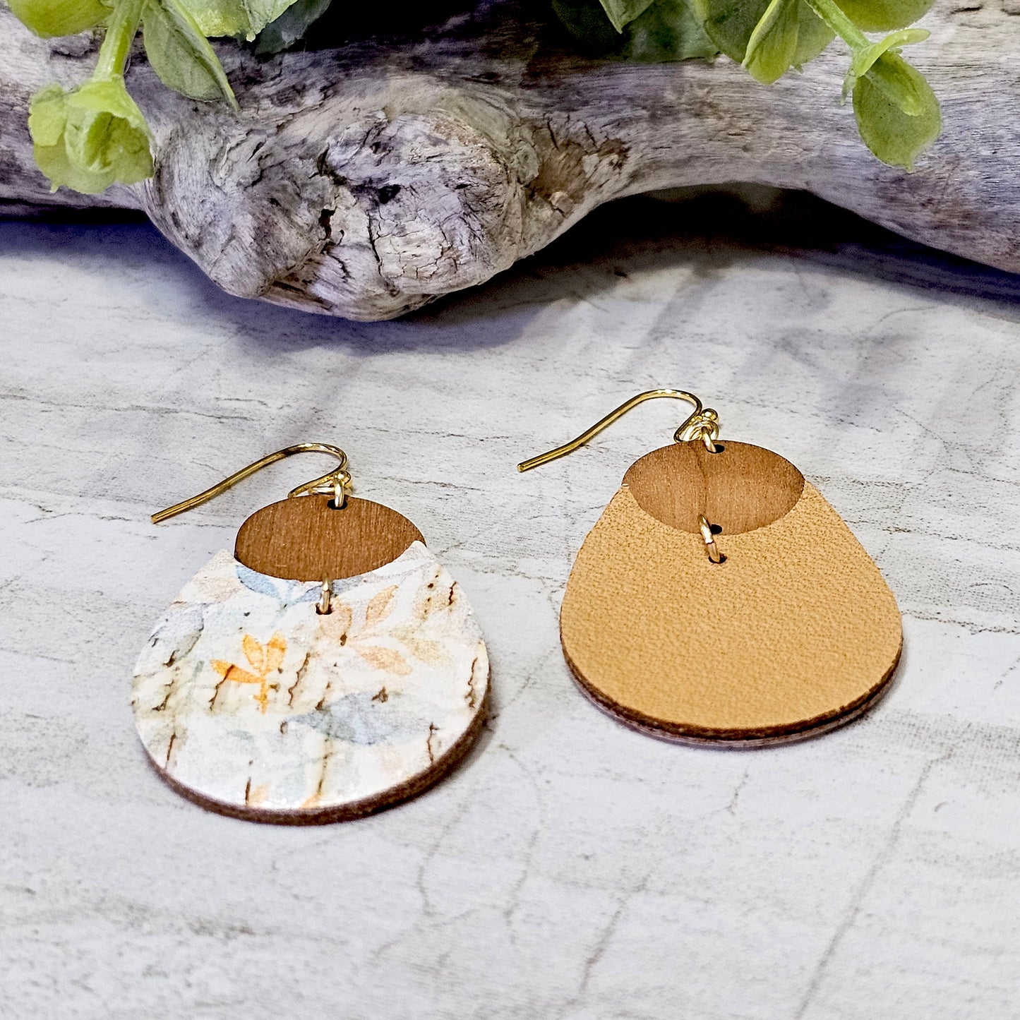 Leather/Wood/Metal Handcrafted Earrings-LWM-73