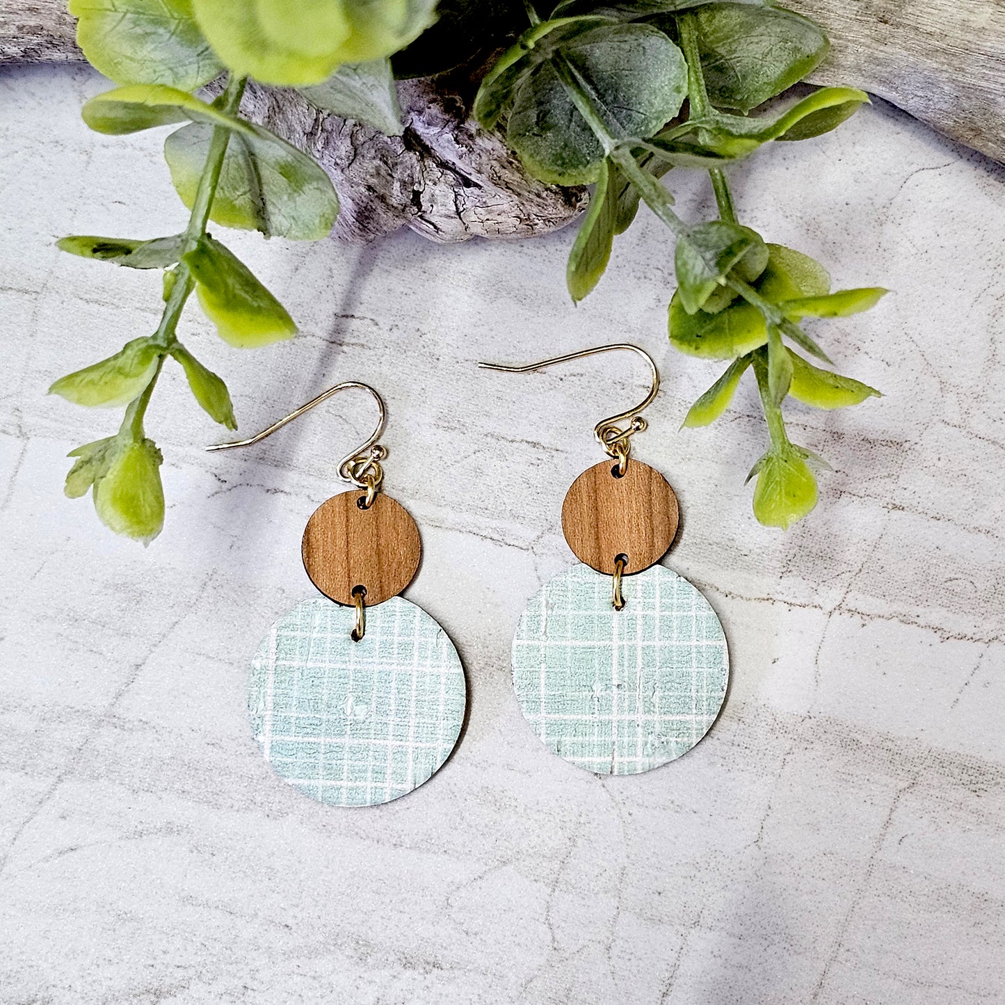 Leather/Wood/Metal Handcrafted Earrings-LWM-74