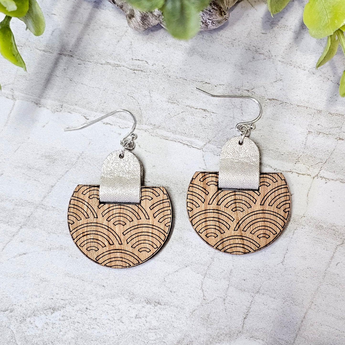 Leather/Wood/Metal Handcrafted Earrings-LWM-75