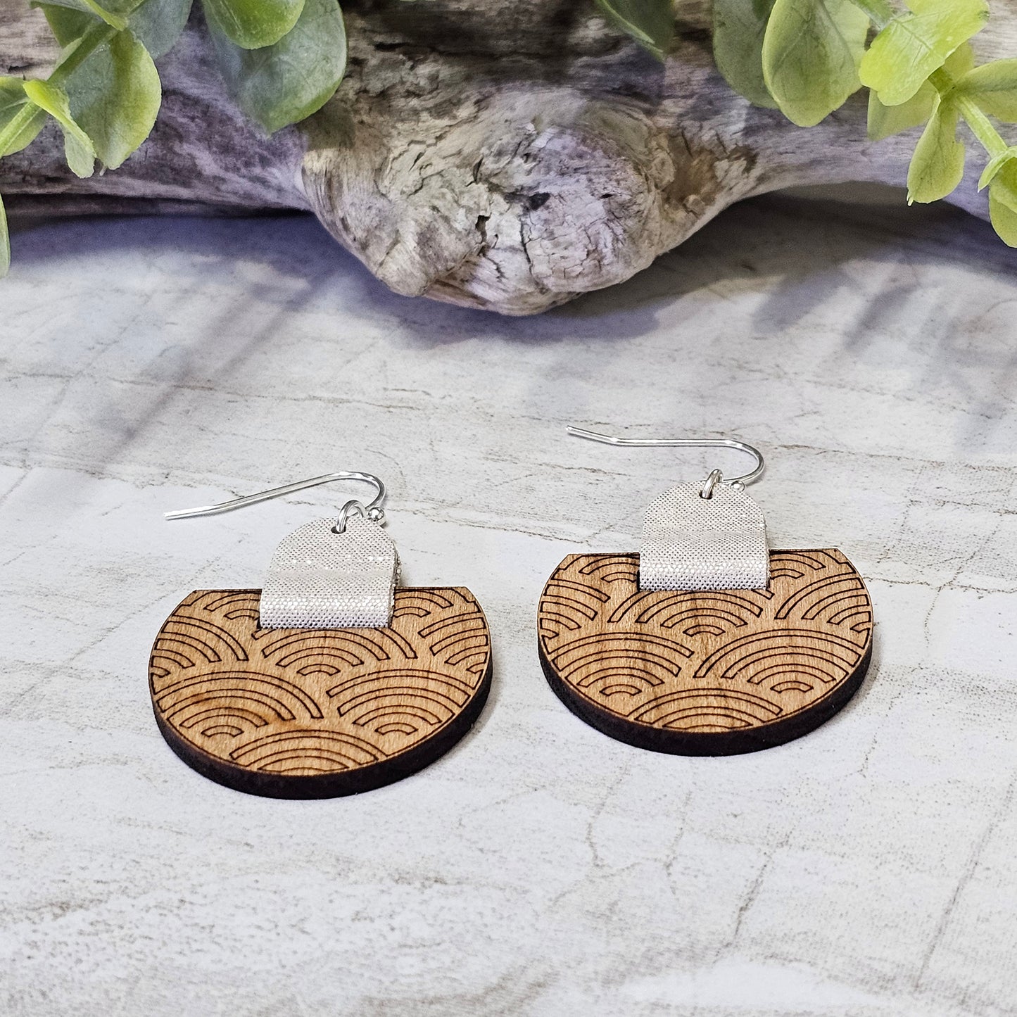 Leather/Wood/Metal Handcrafted Earrings-LWM-75