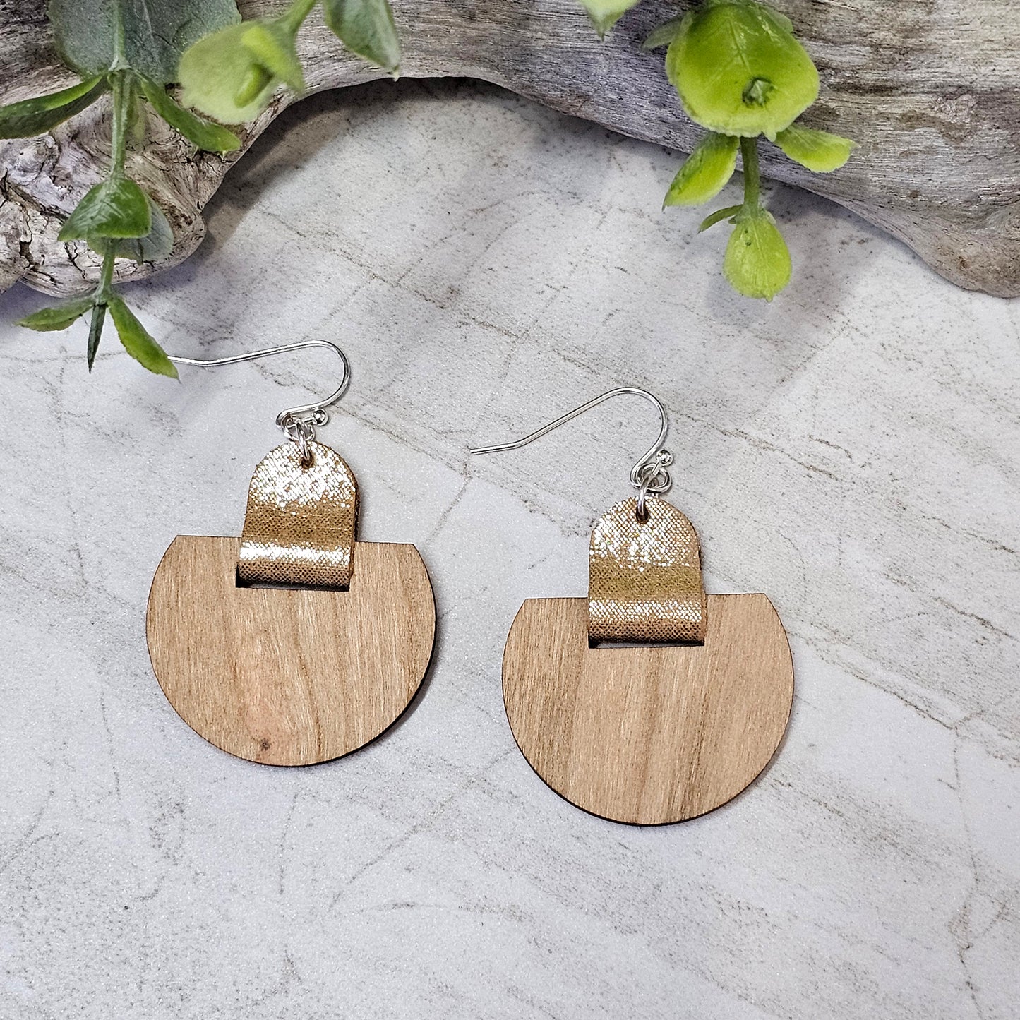 Leather/Wood/Metal Handcrafted Earrings-LWM-78