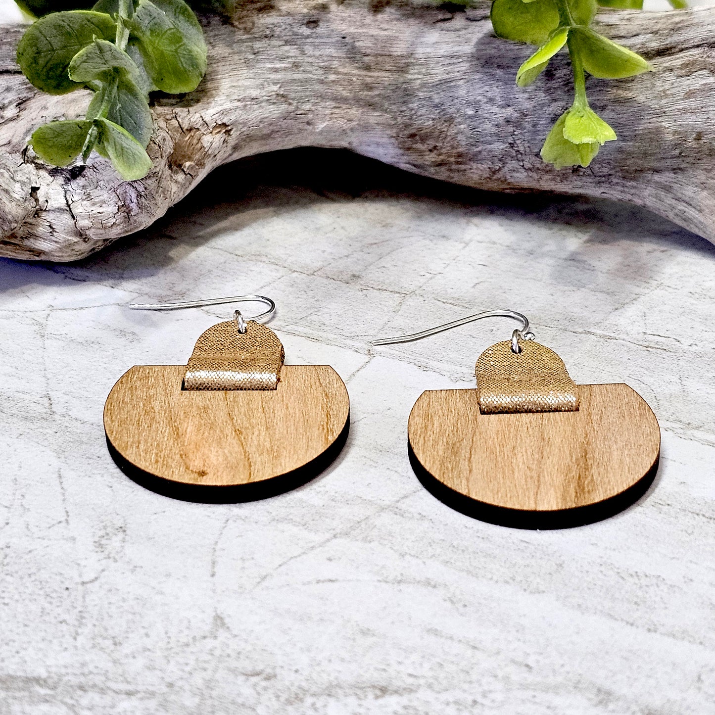 Leather/Wood/Metal Handcrafted Earrings-LWM-78