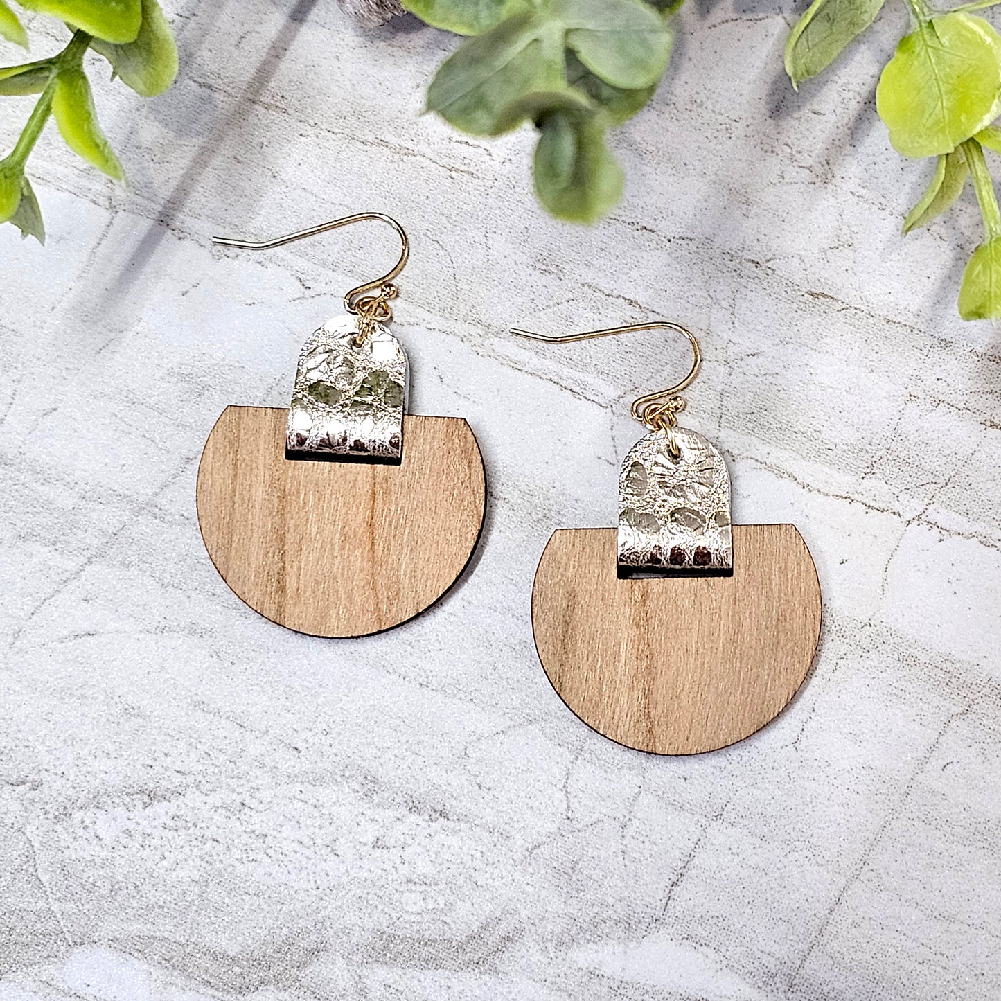 Leather/Wood/Metal Handcrafted Earrings-LWM-79