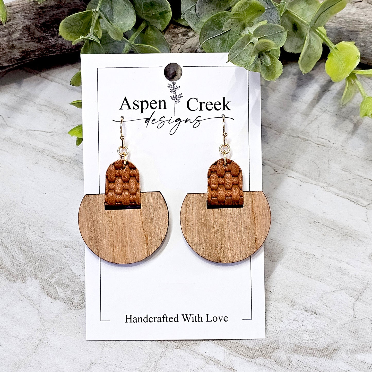 Leather/Wood/Metal Handcrafted Earrings-LWM-80