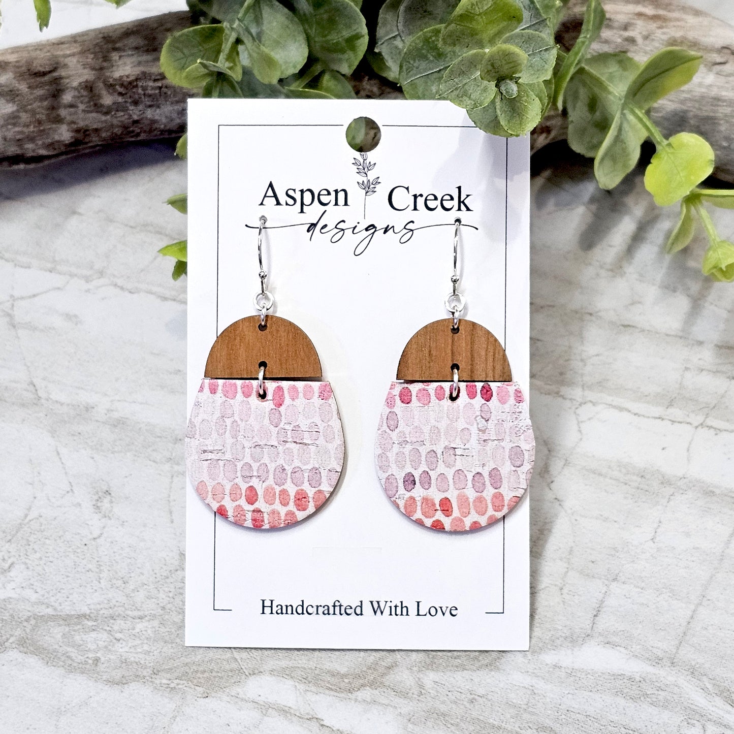 Leather/Wood/Metal Handcrafted Earrings-LWM-83