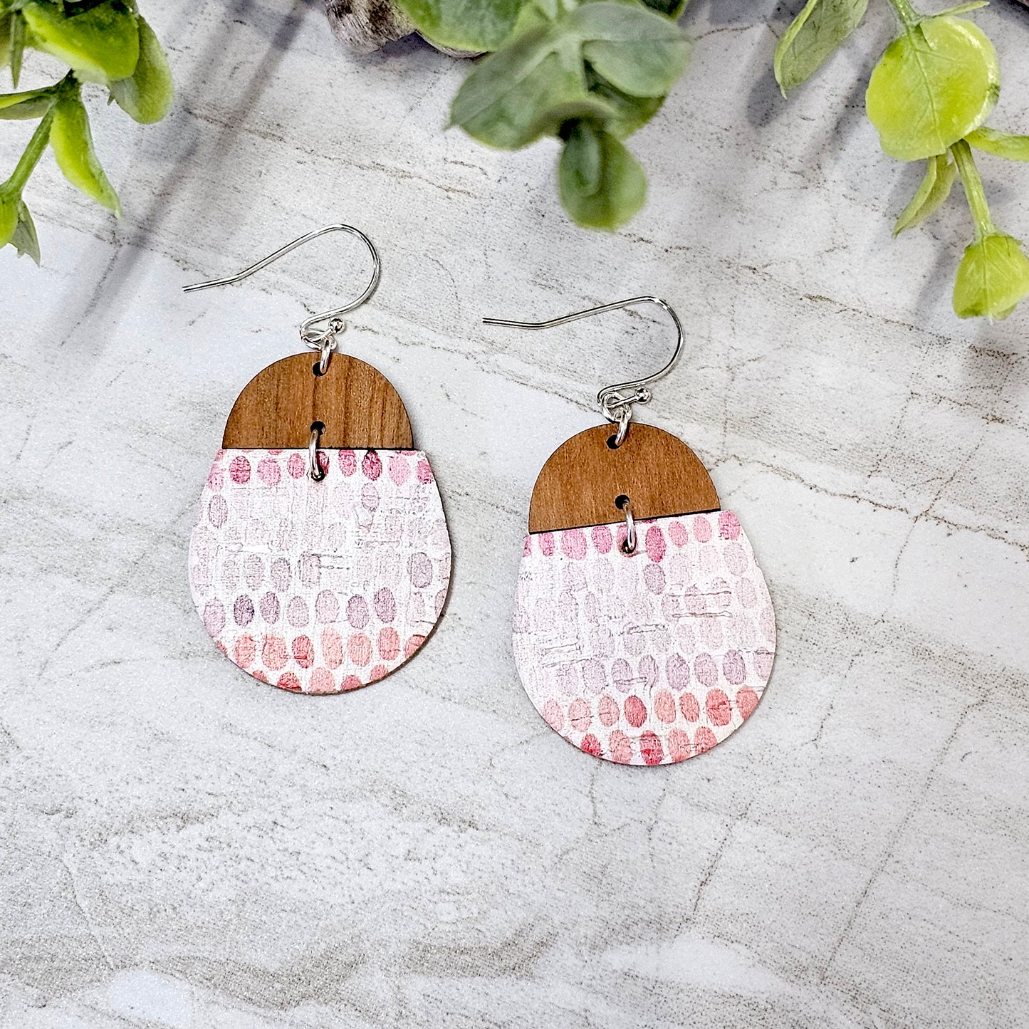 Leather/Wood/Metal Handcrafted Earrings-LWM-83