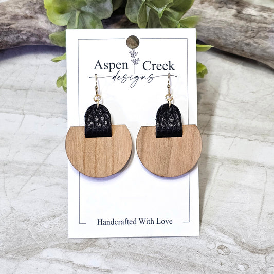 Leather/Wood/Metal Handcrafted Earrings-LWM-85